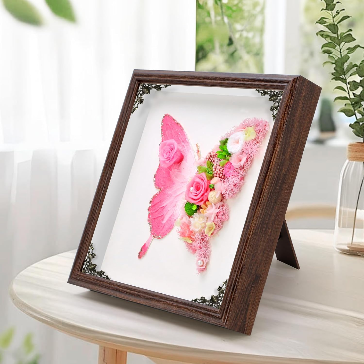 Vintage Shadow Box Frame, 3d Floral Mural Or Desktop Decoration, Paired With True Eternal Roses And Soap Roses, 12x12 * Inch Wedding Shadow Box, Handmade Anniversary Birthday Christmas Gift, Suitable For Female Moms, Wives, And Daughters