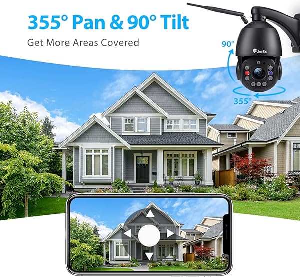 30X Zoom 5MP Telecamera Wifi Esterno PTZ Ctronics Videocamera con Pan 355Tilt 90 150m Visione Notturna Auto Tracking Rilevazione Umana Allarme Acustico Audio a 2 Vie Impermeabile 66 Nero
