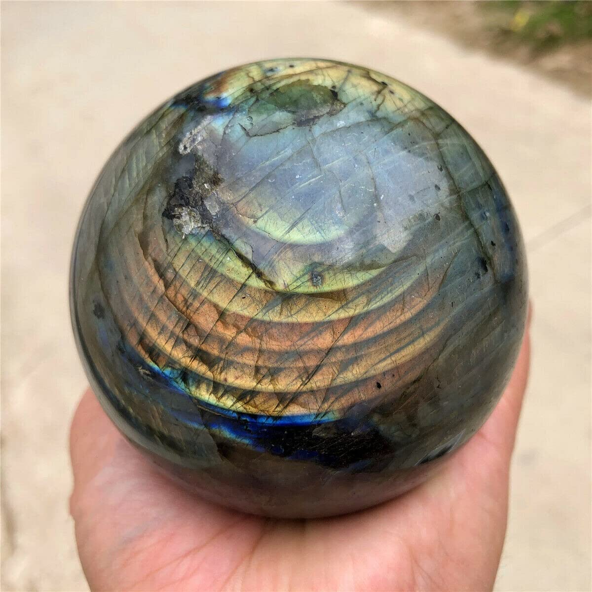 Bola de Cristal de luz de Luna de Cuarzo Labrador Natural Bola Decorativa Hermoso Cristal Inicio Colecciones (Size : 75-80mm)