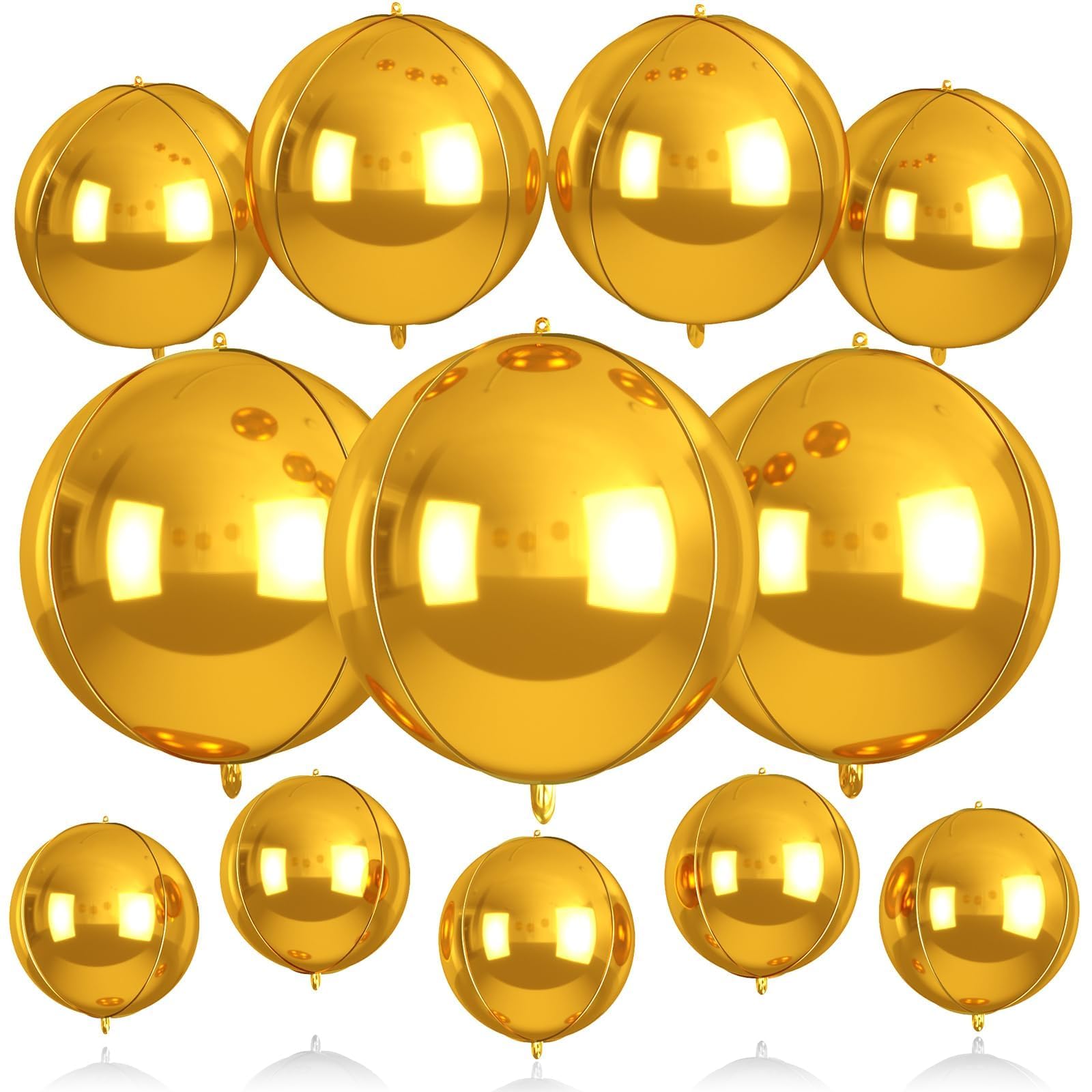 12Pcs Gold Round Balloons Foil, 22" 18" 15" 10" 4D Round Ball Balloon, Giant Metallic Gold Foil Balloons for Graduation Prom Disco Wedding New Year Birthday Party Decorations Backdrop