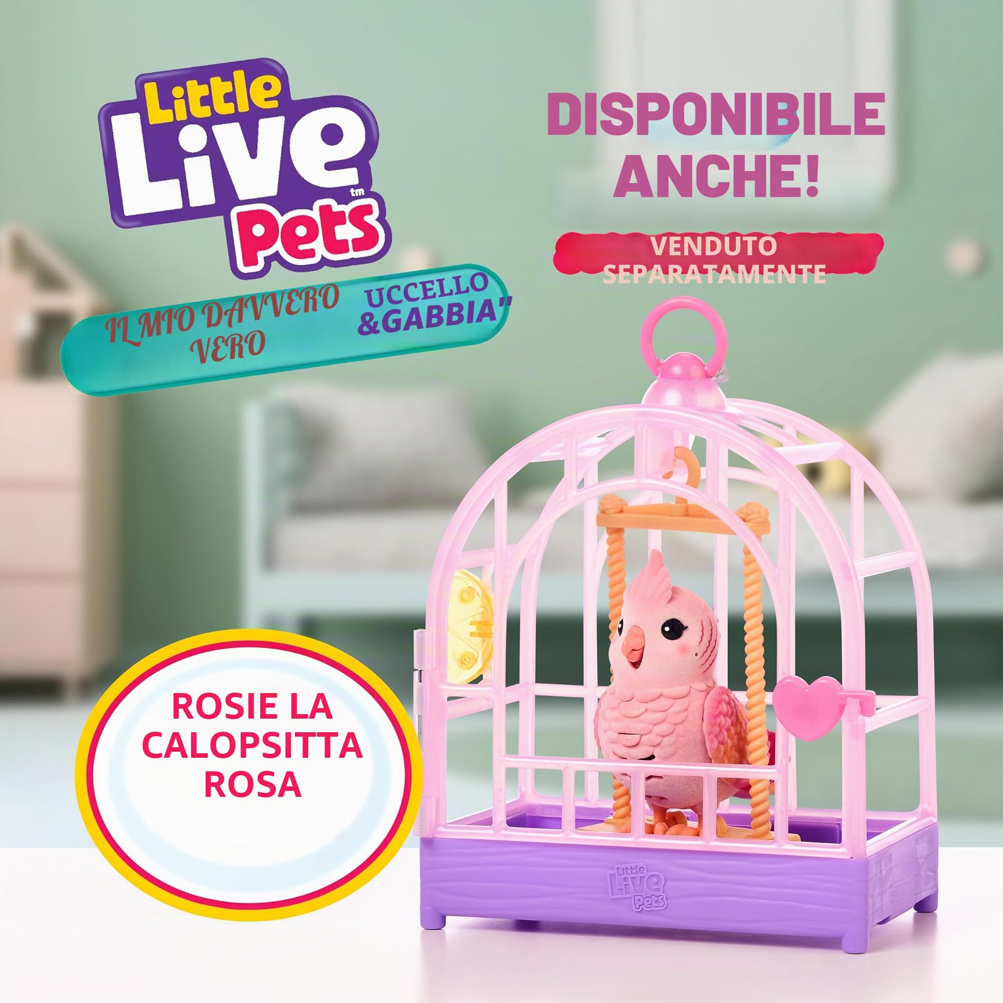 Little Live Pets My Really Real - Giocattolo parlante per uccelli e gabbia, indie, giocattolo interattivo a ripetizione, oltre 20 suoni e reazioni, giocattoli parlanti per bambini dai 5 ai 7 anni