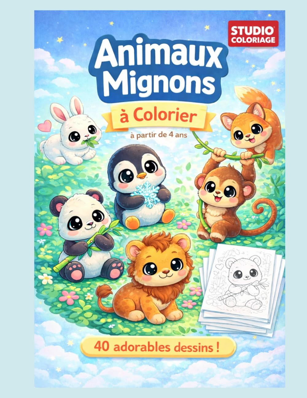Album à colorier animaux mignons kawaii: 40 dessins adorables pour enfants de 4 à 10 ans
