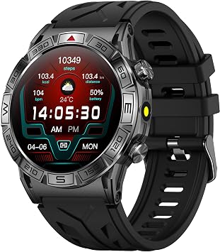 Yihou ABC Military Smart Watch for Men, Rugged Smartwatch Answer/Make Call, 1.43" AMOLED Display Fitness Tracker with Compass Altitude Flashlight