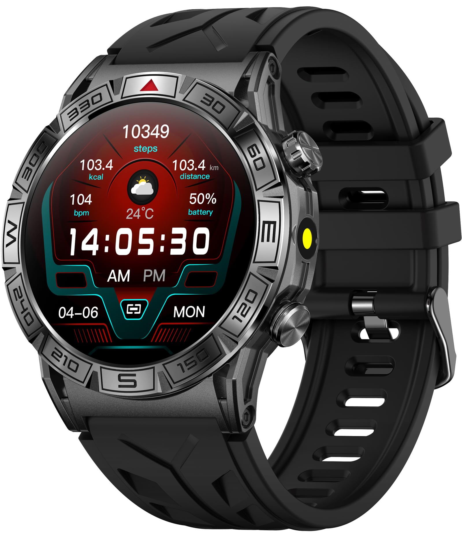 findtime Militärische Smartwatch Herren mit Telefonfunktion Kompass Taschenlampe Altimeter Barometer 1.43" AMOLED Robuste Outdoor Laufuhr für Android iOS