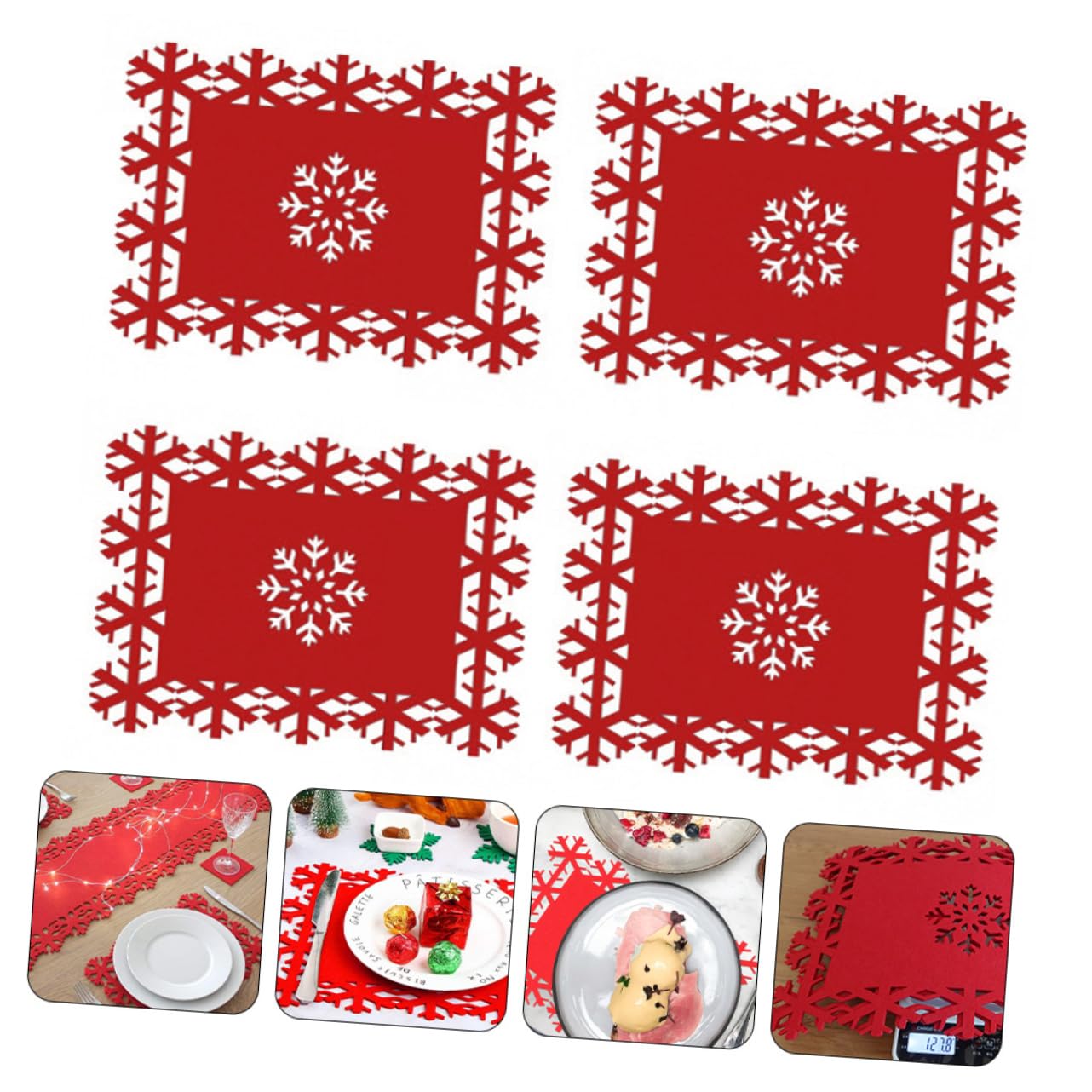 ABOOFAN Lot De 3 Sets De Table De Noël Chemin De Table Flocon De Neige Nappe Décorative pour La Décoration Intérieure 4 Pièces X 3