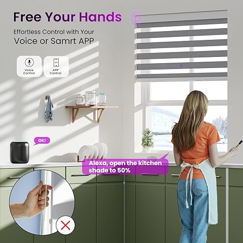 Miniatura 5 de Persianas motorizadas de cebra para ventana, persianas inteligentes Astomi, persianas enrollables inteligentes con control remoto, control de voz,