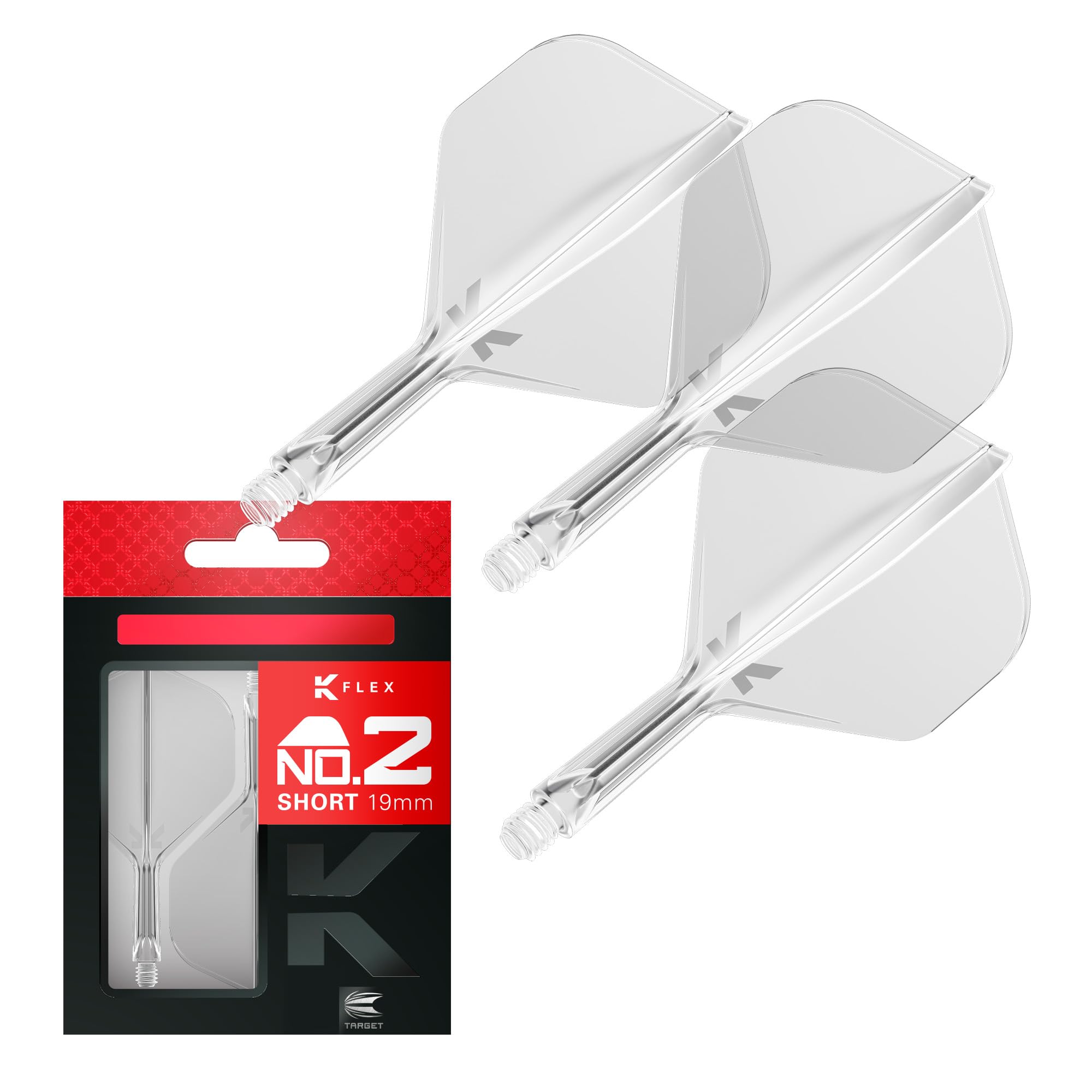 TARGET Darts K Flex Integrated Dart Flight And Shaft, No.2 Clear (Short) | Pack Of 3 K-Flex - No 2, Precision Moulded 2-In-1 Dart Flights And Dart Stem | Professional Dart Accessories