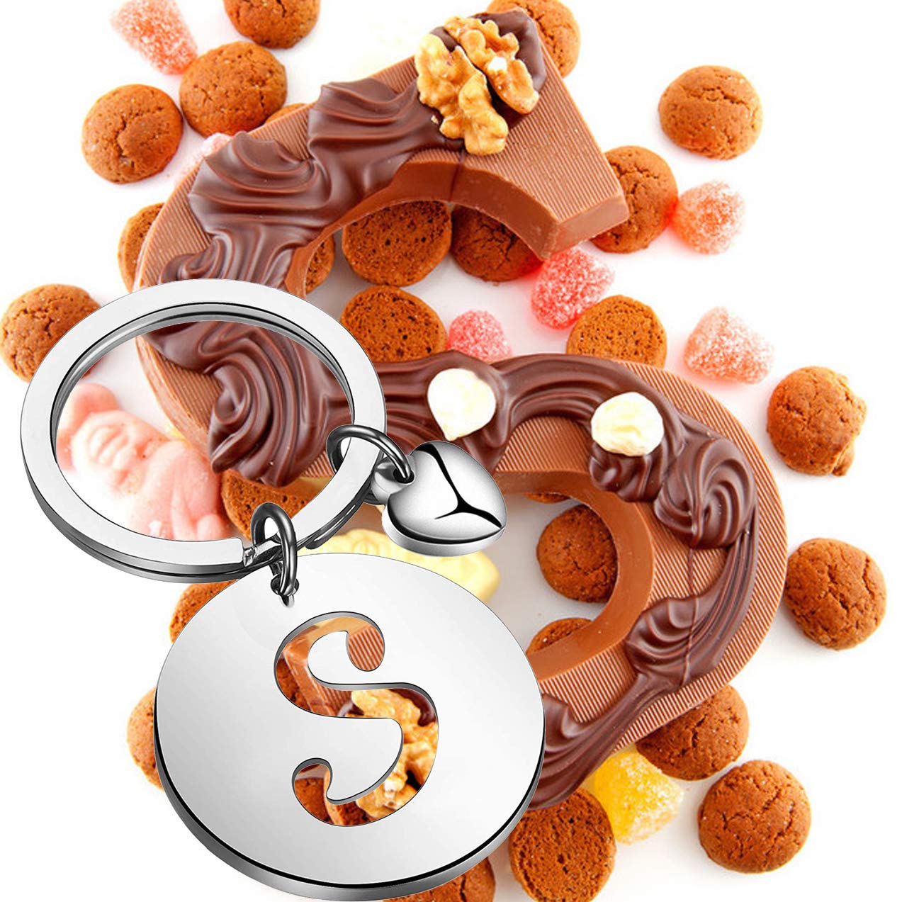 HOLLP Initial Disc Charm Keychain 26 Initial Letter Alphabet Key Ring A-Z Initial English Charm Keychain