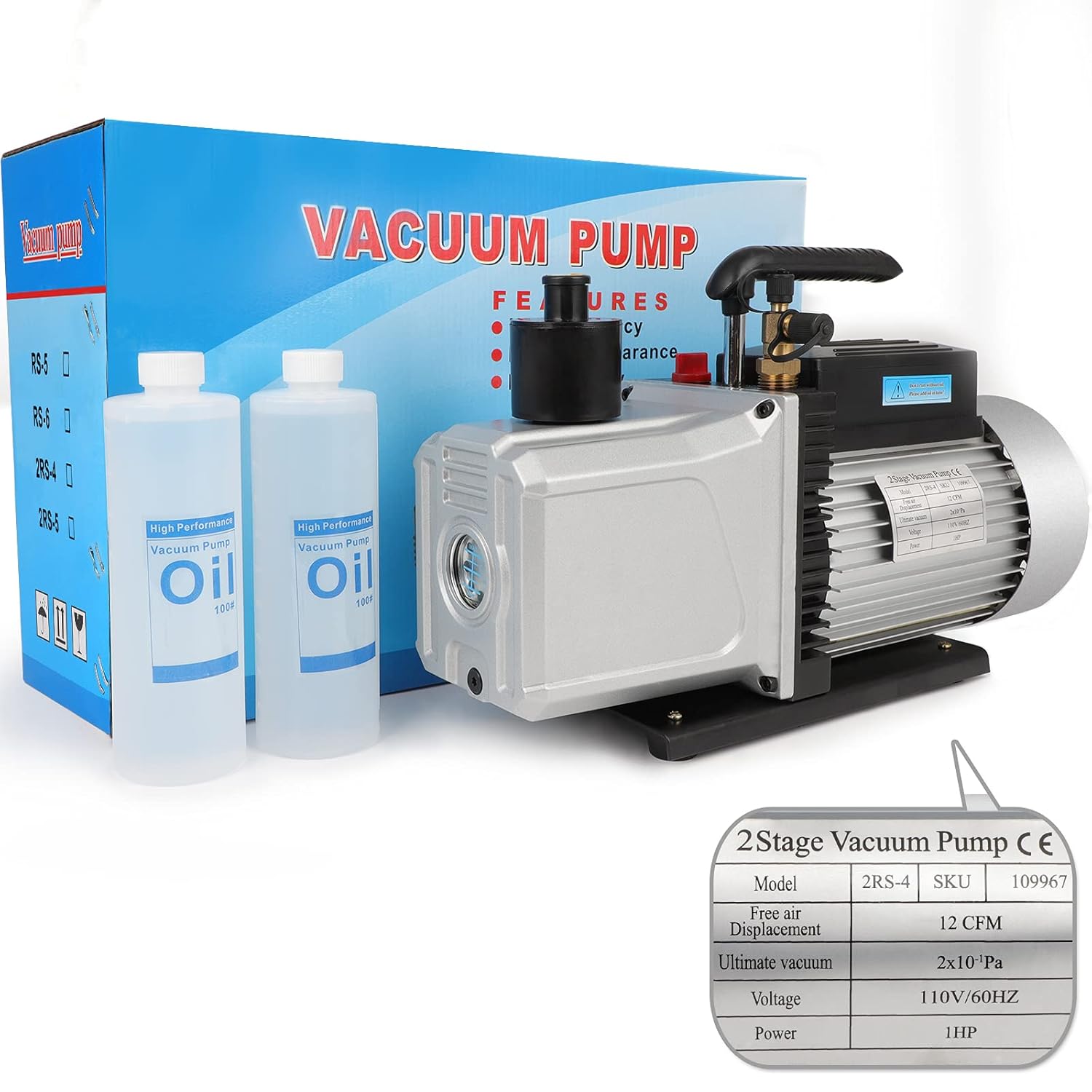 12 CFM Rotary Vane Vacuum Pump (12CFM,1/4Flare 3/8SAE Inlet) for HVAC/Auto AC Refrigerant Recharging, Wine Degassing, Milking, Medical, Food Processing etc. : Automotive
