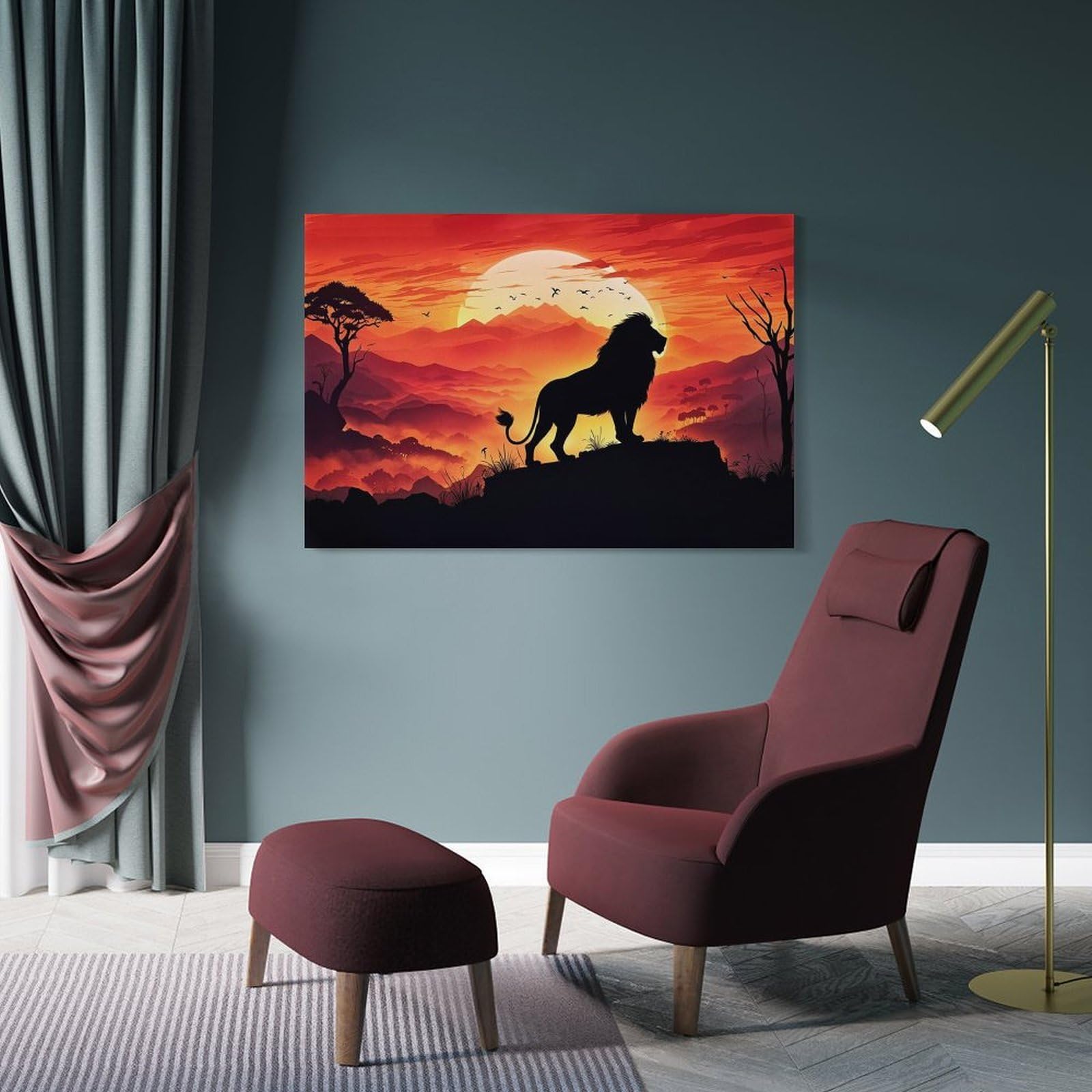 Junmoney Frame-Style-17 Hanging Wall Art Silhouette A Lion, 24X36inch(60X90cm), For Gallery Wall Layouts In Home Or Office, An Easy Match For Collected Prints