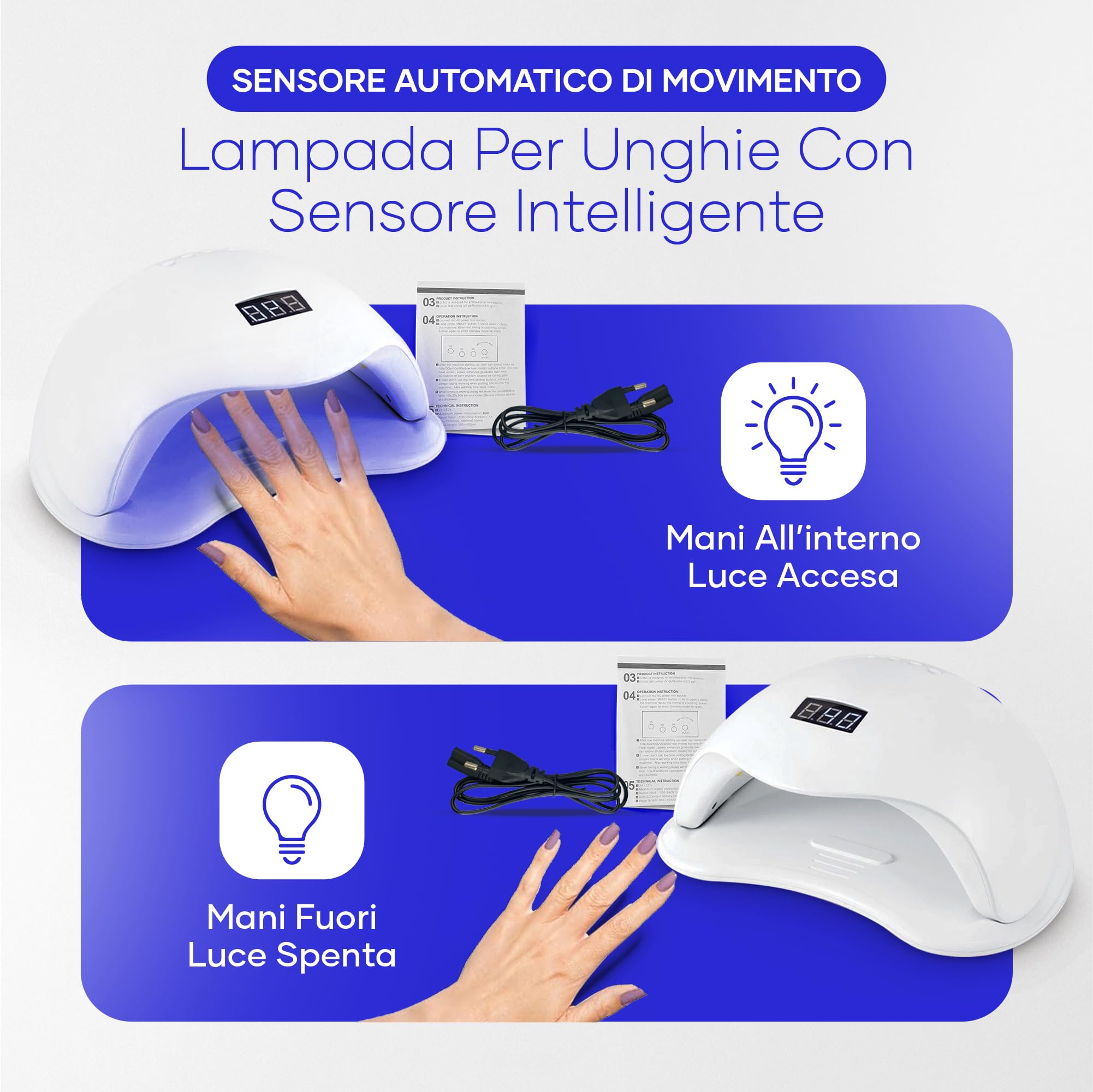 SUN 5 Lampada UV LED 48W per Unghie con Sensore e Timer | Sensore Automatico, Timer 10s/30s/60s/99s, Display LCD, 24 LED