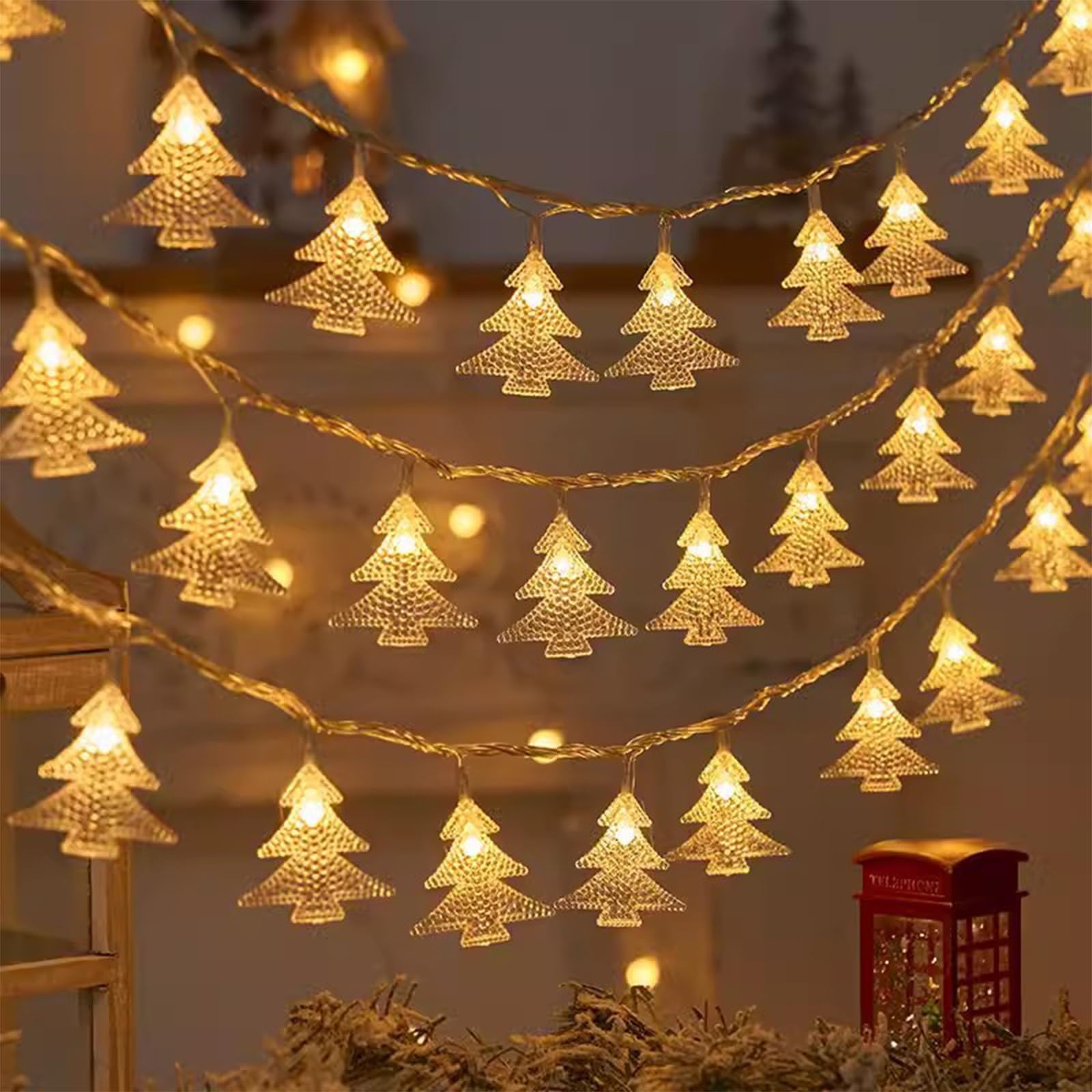XVZ Guirnalda de luces para árbol de Navidad, 4m/13ft, 20 LED, Luces con Batería Guirnalda con 2 modos de iluminación para Dormitorio Boda Fiesta Interior Exterior - Blanco Cálido