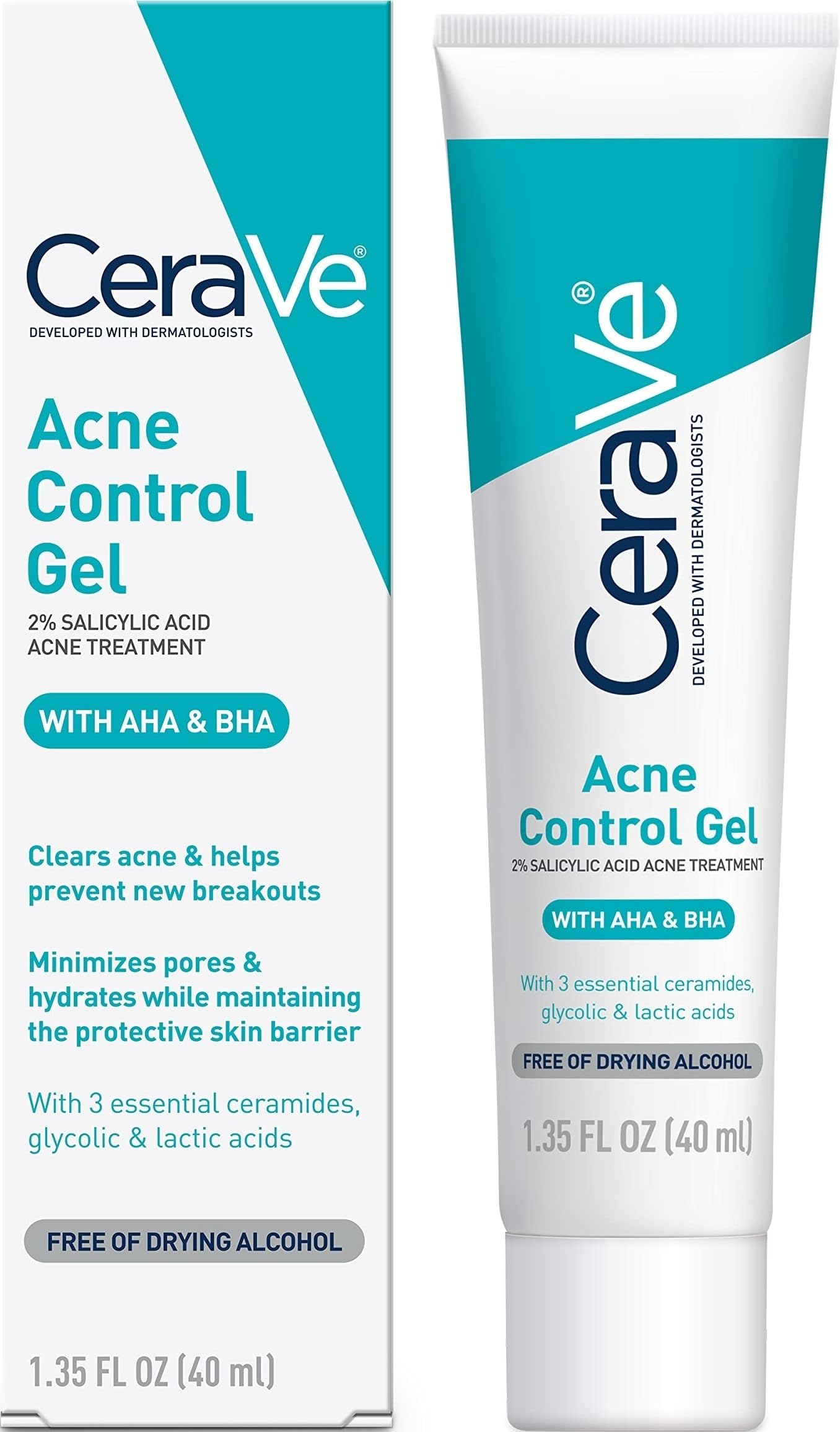 CeraVe Acne Control Gel, Salicylic & Glycolic Acid Face Treatment, 1.35oz | Niacinamide and Lactic Acid Formula Acts As A Face Exfoliator and Pore Minimizer For Face To Clear Stubborn Acne