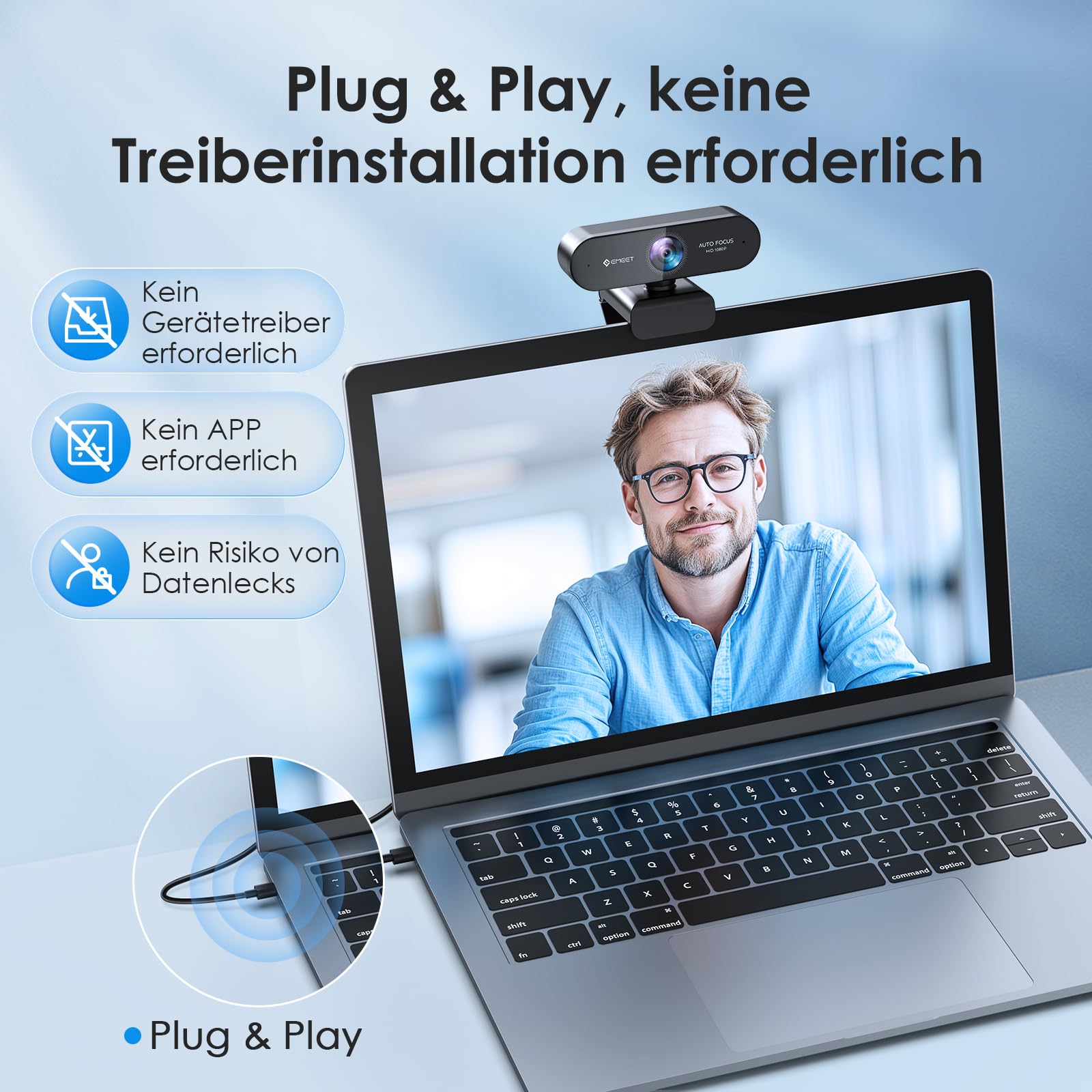 EMEET NOVA Webcam 1080P Full HD Autofokus 96° Weitwinkel Rauschunterdrückung