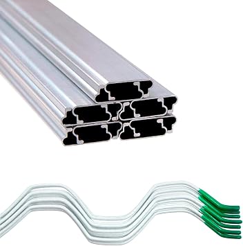 Wire and Channel Kit | 1" x 6.5 Aluminum Greenhouse Channel with 6.5 Steel Wire Jiggly Wire | PVC Coated Wire and U-Channel | Lock Channel and Wire 10 Pack