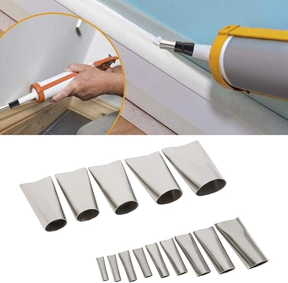 Caulking Nozzles, 15Pcs Stainless Steel Caulk Nozzle Set, Reusable Resistant Applicator Tool, for Filling and Finishing the Joints of Kitchens