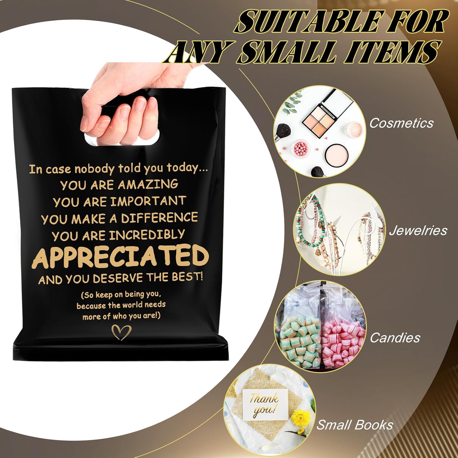 Kolldenn 50 Pcs Valentine Thank You Merchandise Bags Employee Appreciation Gift Bag Bulk Plastic Retail Bags Goodie Pouch for Nurse Staff Coworker Teammate(Black,You Are Appreciated) - Image 3