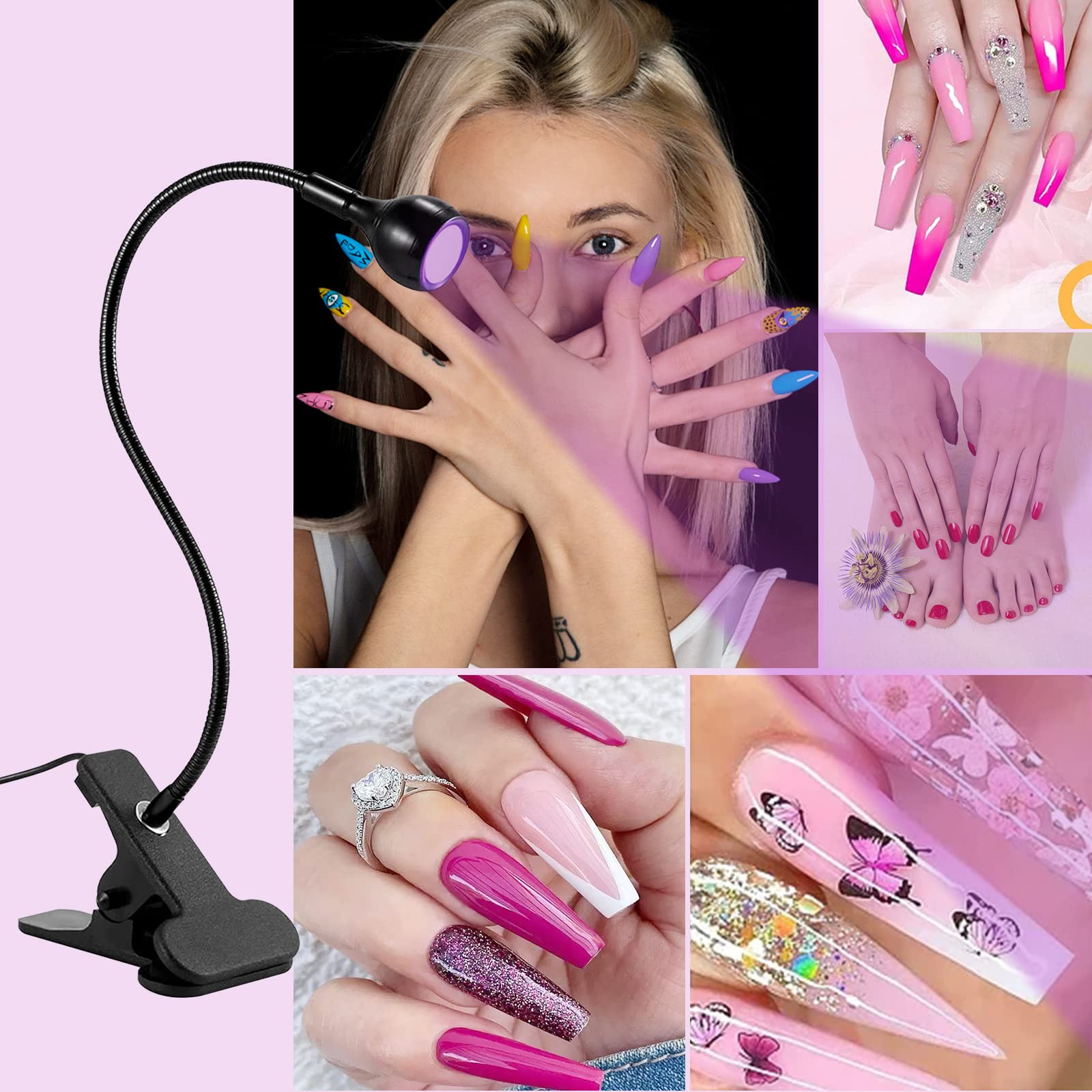 Lampada UV Unghie Gel 3W LED USB Lampada di Essiccazione UV per Gel Resina e Colla UV con Clip e Interruttore,Professionale Lampada Led Unghie Adatto per Manicure Indurimento Resina Nero