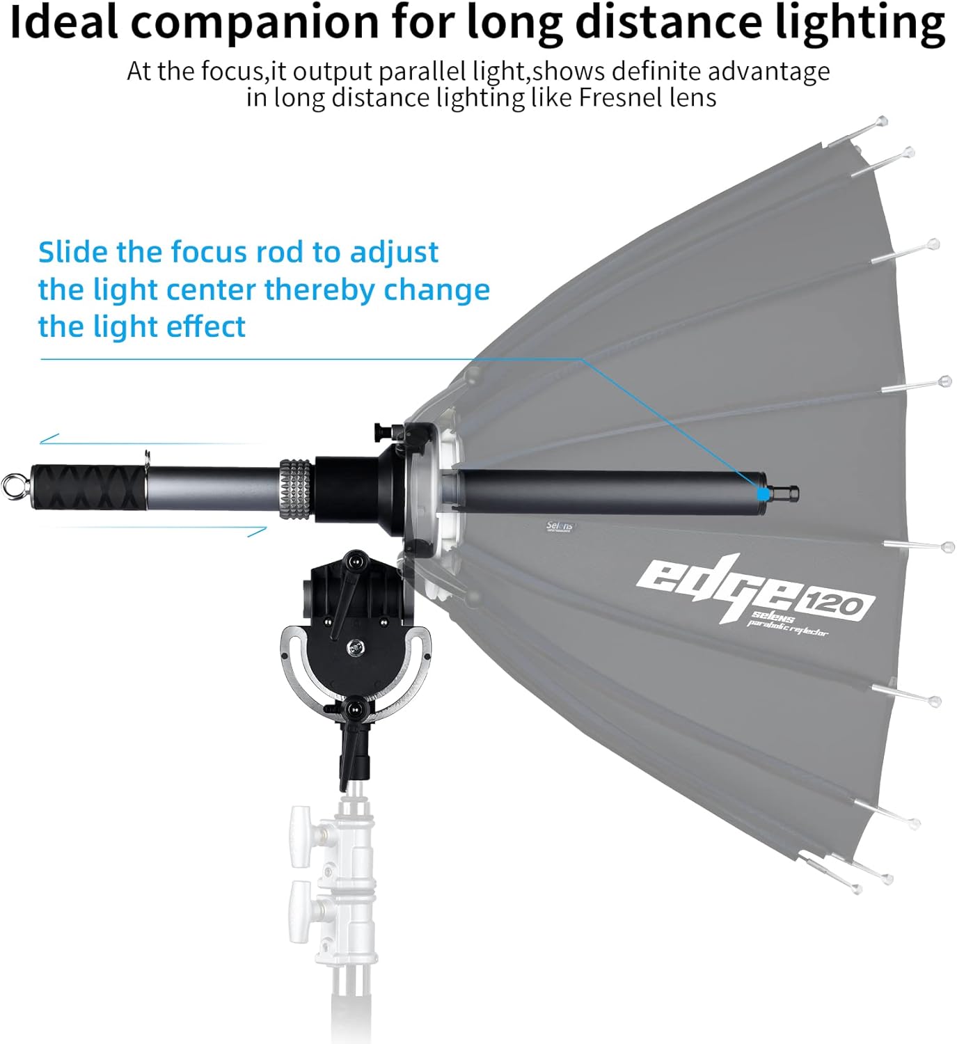 Selens Edge Parabolic Reflector SER120 Parabolic Light Focus System with Focusing Rod for Portrait Photography, Video, Flash, Spotlight, 47.24 inch/120cm