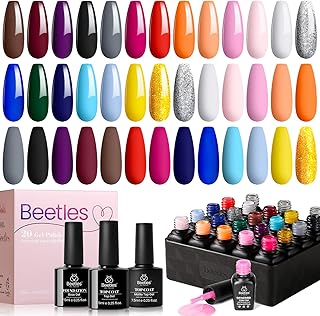 Beetles Fall Gel Nail Polish Set - 20 Pcs Neon Nail Gel Polish Set Soak Off Uv LED Gold Sliver Glitter Nail Polish Kit Blue Pink Black White Uv for Nail Art Salon Gift for Women
