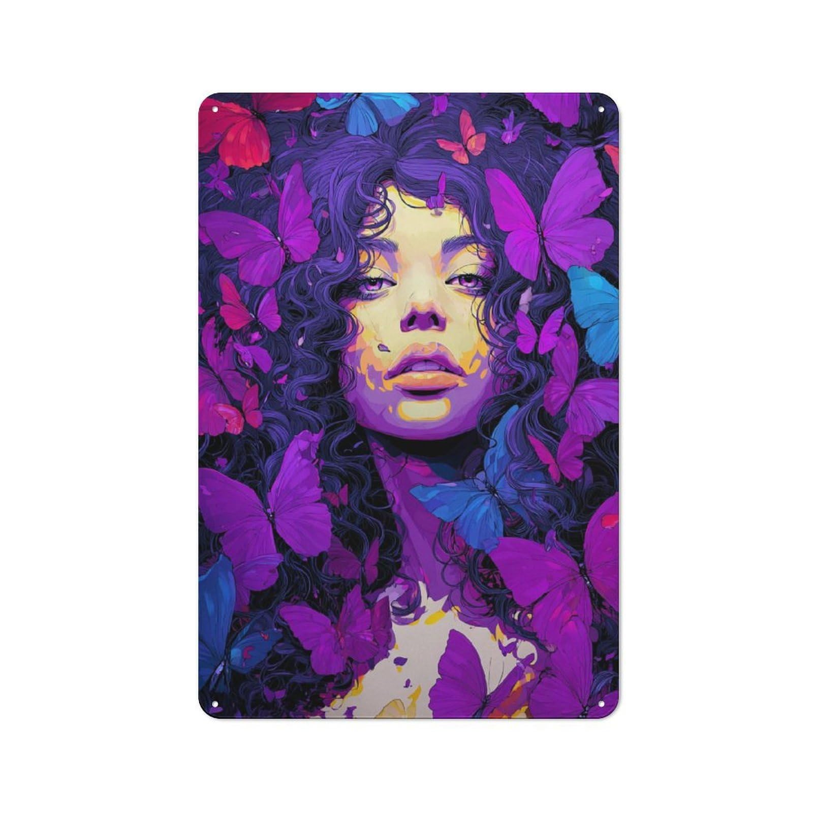Junmoney Butterfly Dreams A Whimsical Portrait Metal Wall Sign 30X20cm Featuring For Café Or Home Bar, A Winter Wall Decor Update For Hospitality Decor Collectors