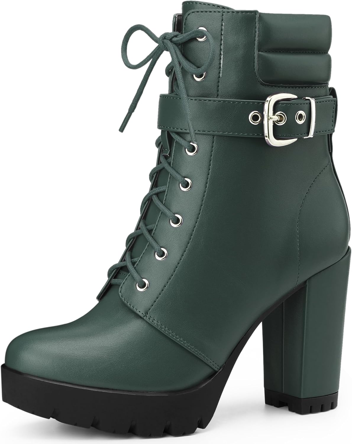 Perphy Platform Lace Up Chunky Heel Buckle Ankle Combat Boots for Women