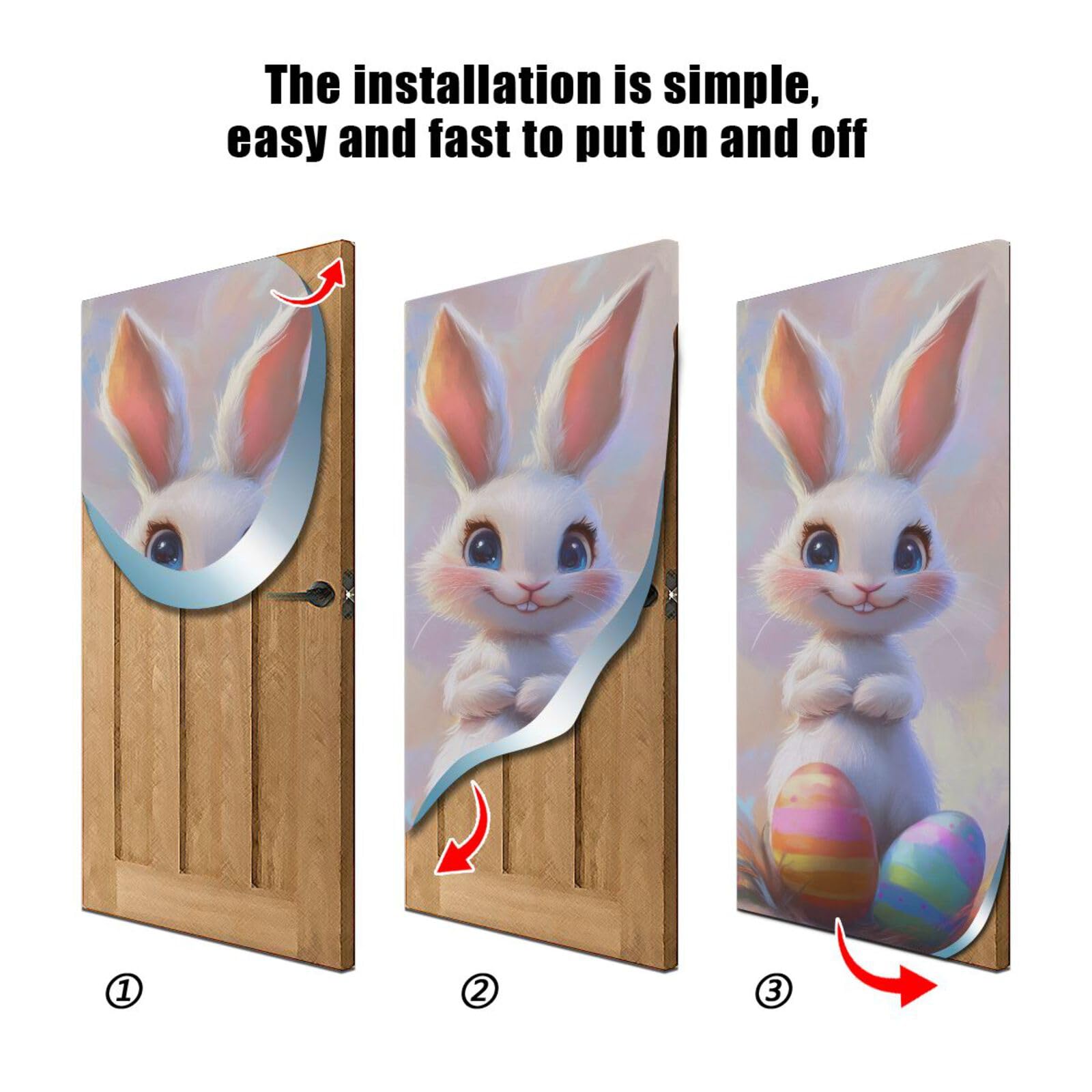 FLildon Smile Bunny Easter Eggs Door Cover Decoration, Party Accessory Porch Decor for Festive Ornament Room Door Covers 36 x 98 Inch