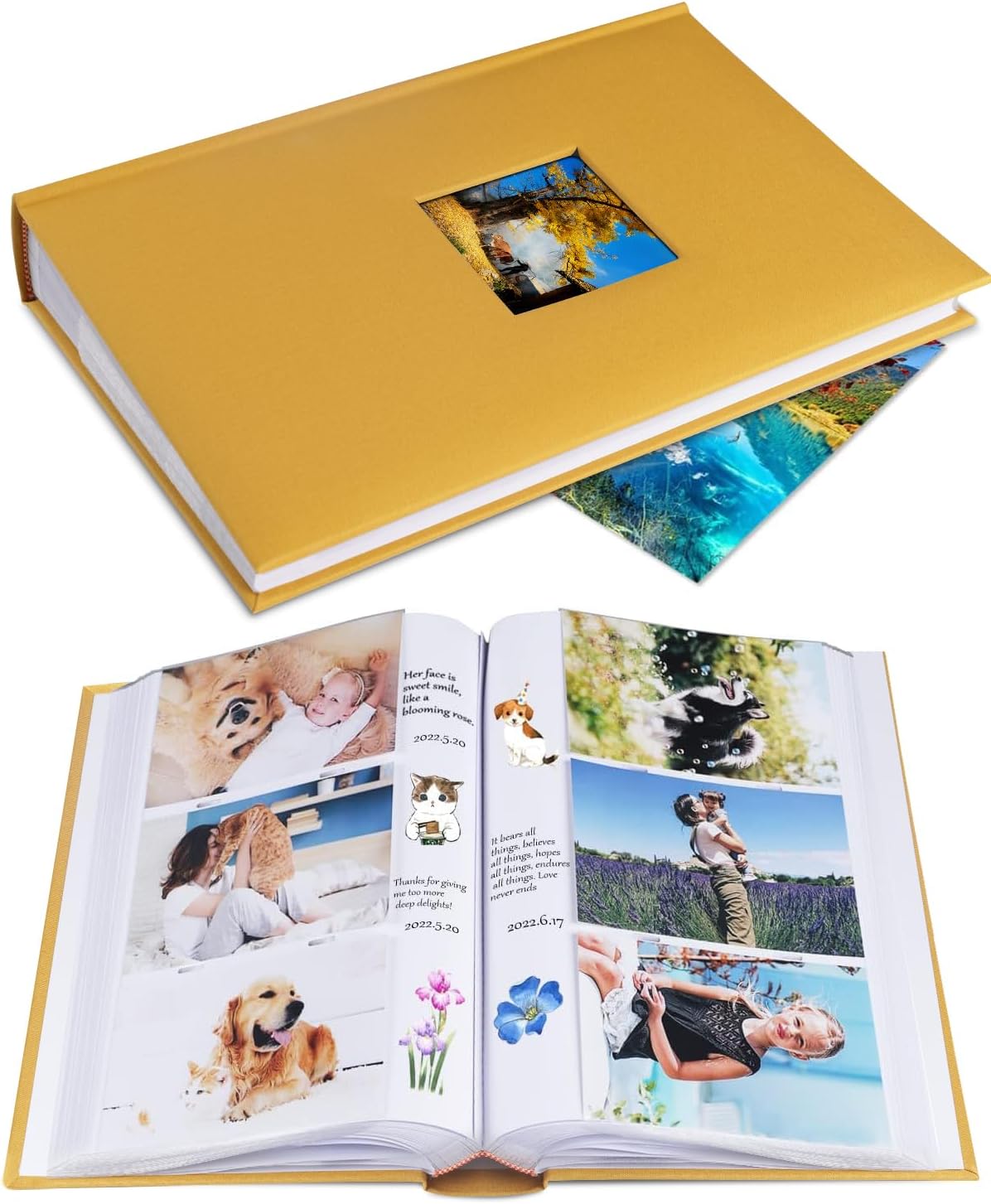 1DOT2 Photo Album 4x6 Hold 402 Photos with Memo Slip-in Pockets Photo Book, Linen Cover Picture Photo Albums with Writing Space for Wedding Family Baby Vacation Mother's Day Indian Yellow