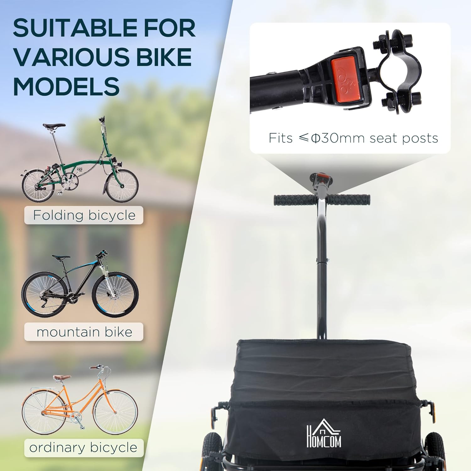Heavy-Duty Bike Cargo Trailer with Removable Cargo Box & Waterproof Cover - 16" Wheels, 88 lbs Capacity, Universal Bicycle Hitch