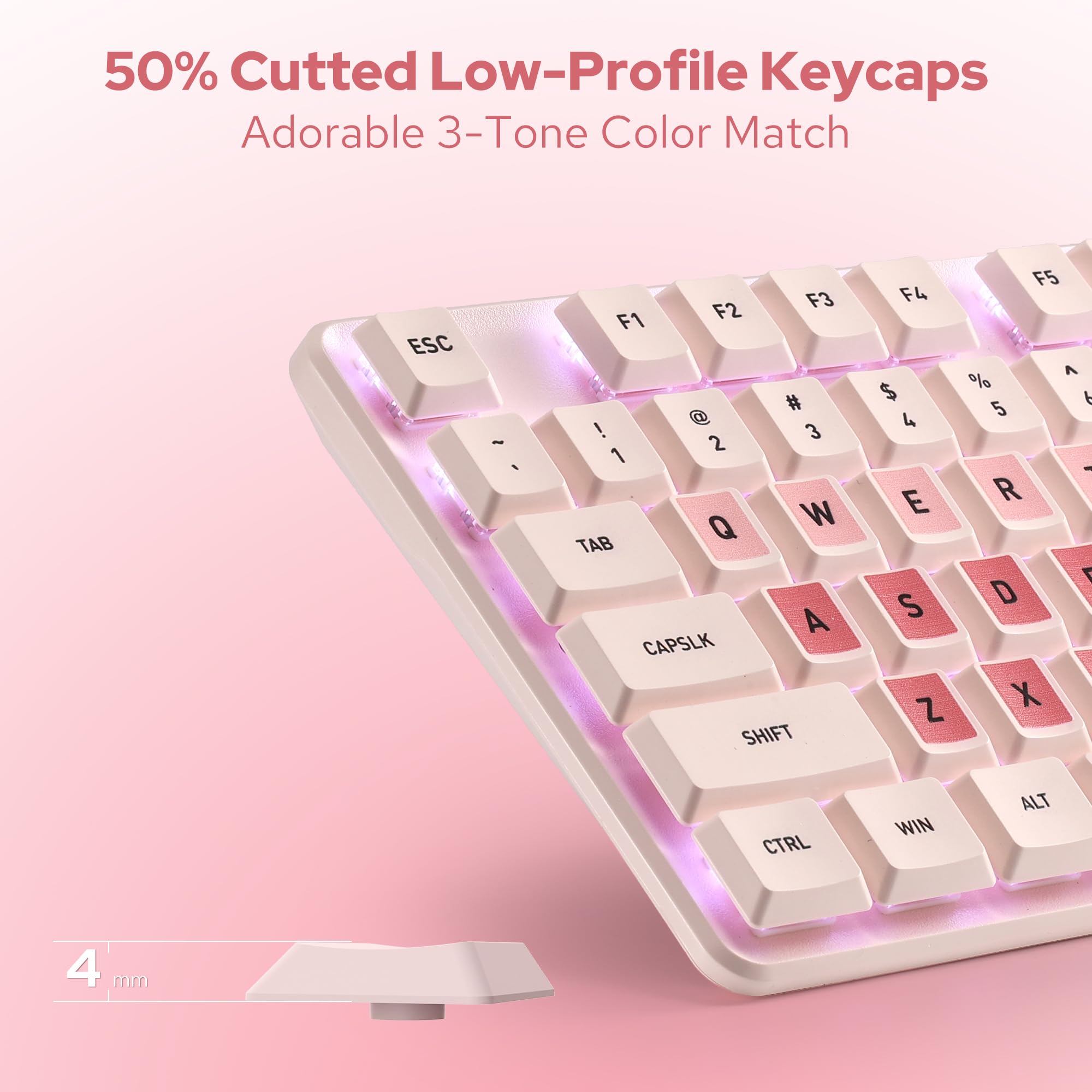 Redragon BS8531 Combo Teclado Ratón Inalámbrico 4000 dpi Rosa | Teclas Planas Mecánicas LED Blanco 3 Tonos Diseño Ergonómico Conexión 2.4 GHz