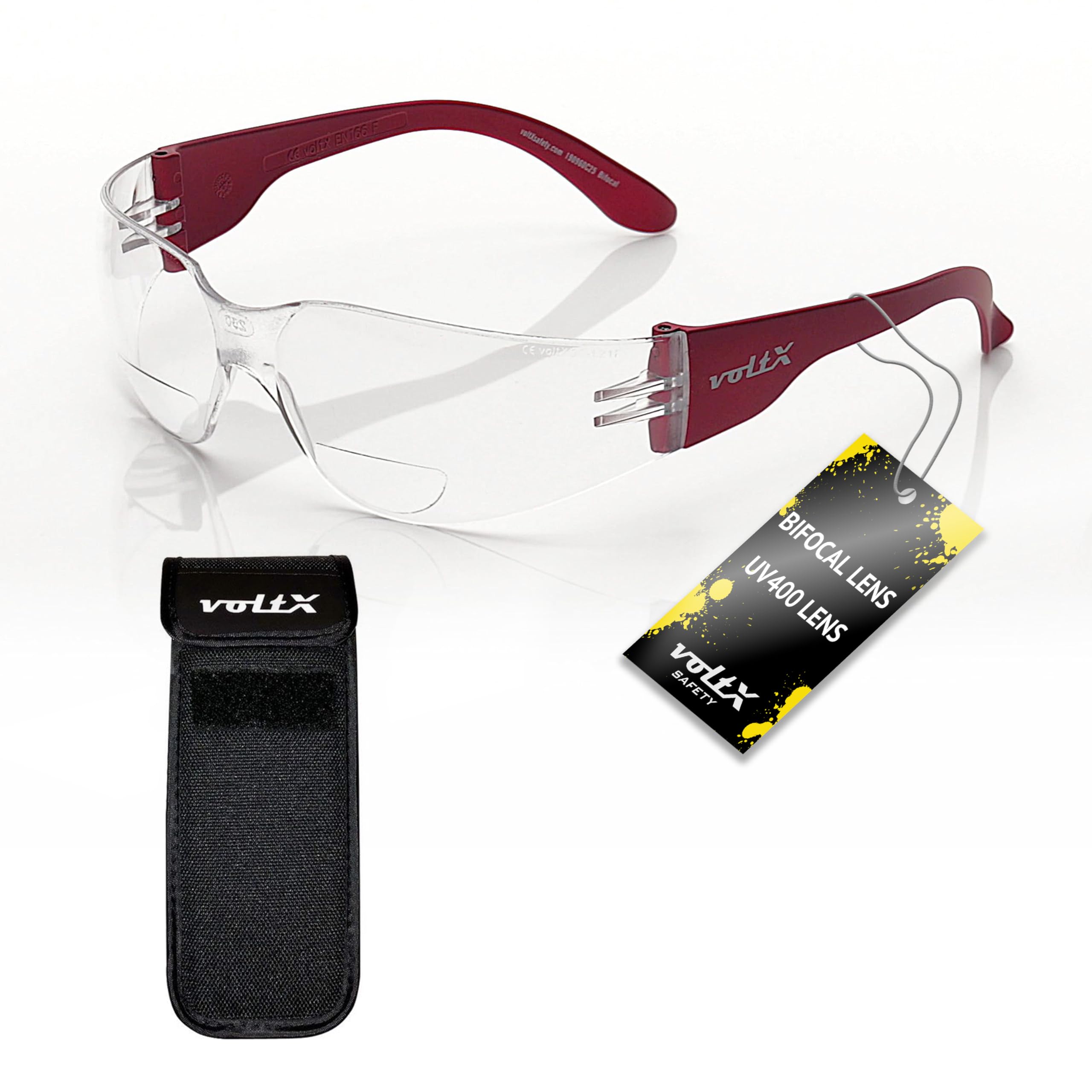 voltX GRAFTER Gafas Seguridad Bifocales Ligeras +2,0 Custodia | Certificadas CE EN166F. Lentes transparentes UV400 antivaho. Custodia expandible incluida.