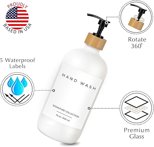 Miniatura 3 de Emerson Essentials Juego de dispensador de jabón, manos y platos para cocina, juego de baño, dispensador de jabón de manos, botellas de vidrio con