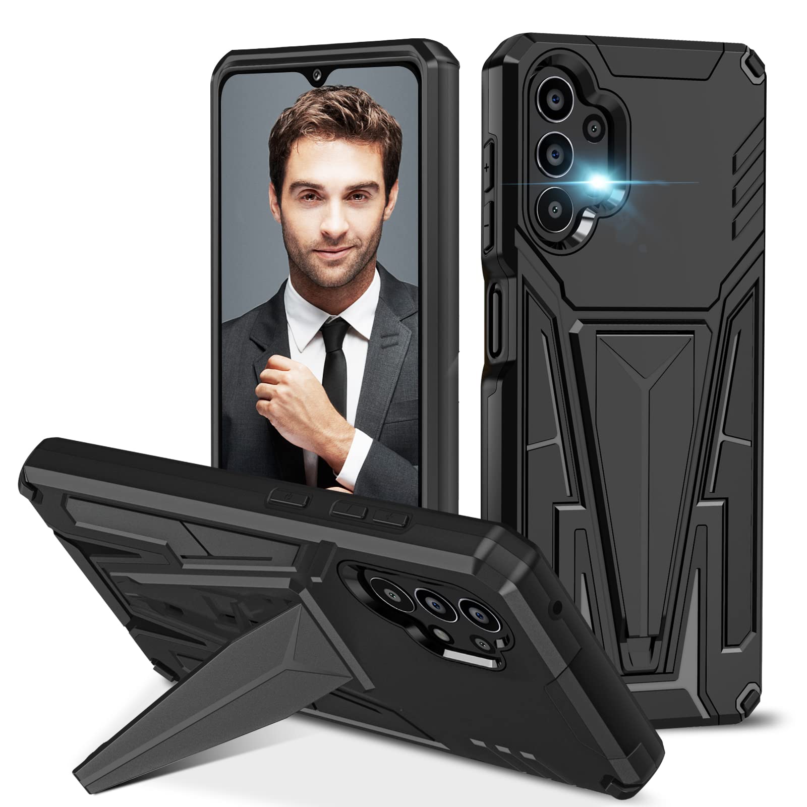 Case A13 Mobile Phone Case for Samsung Galaxy A13 4G Case Military Grade Magnetic Stand Original Case for Samsung A13 Protective Case Shockproof Anti-Scratch Durable Hard Shell Case 6.6 Inch (Black)