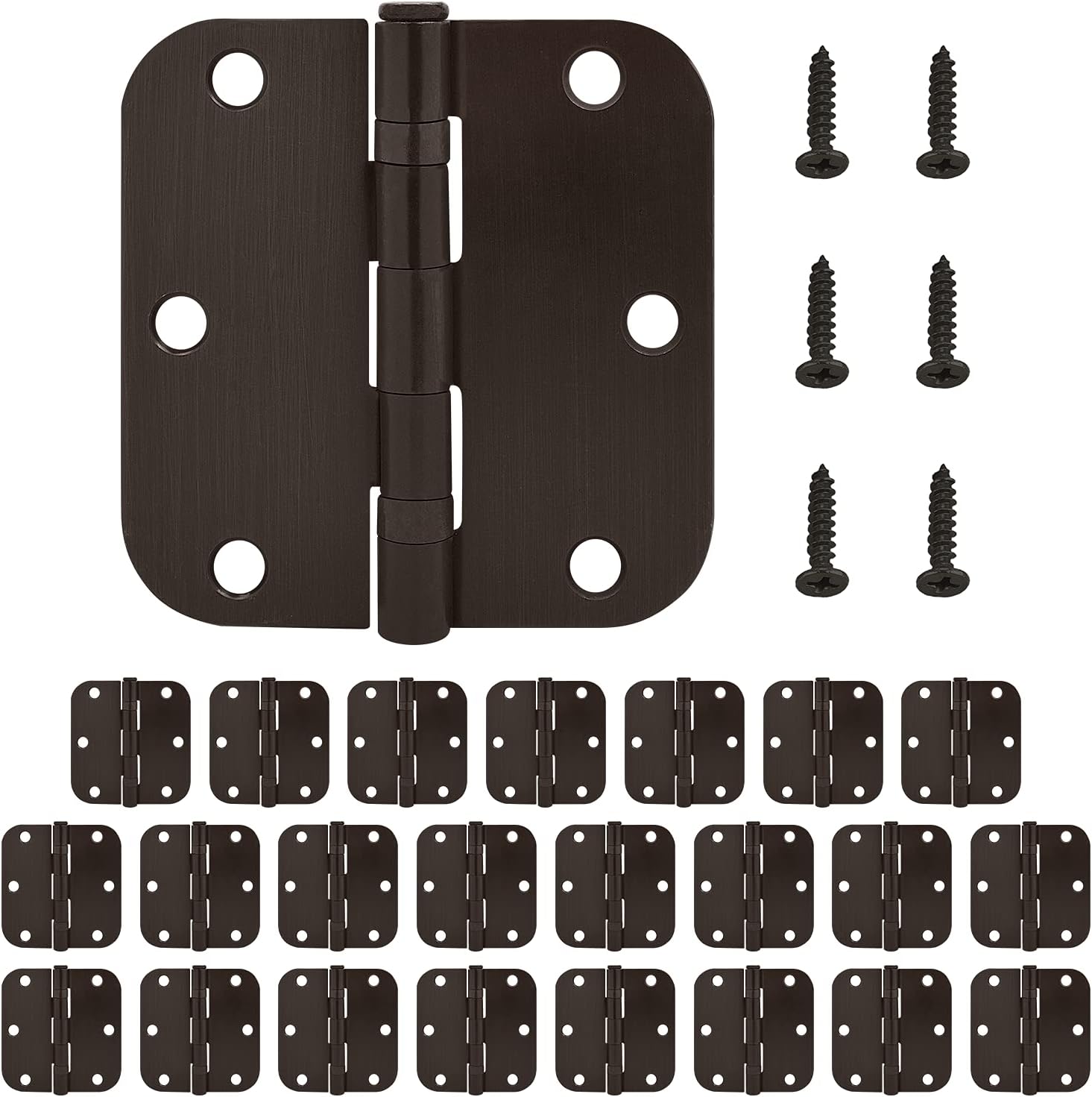 Nuk3y Residential 3 1/2"" x 3 1/2"" Ball Bearing Door Hinge 5/8 Radius (24 Pack, Oil Rubbed Bronze)