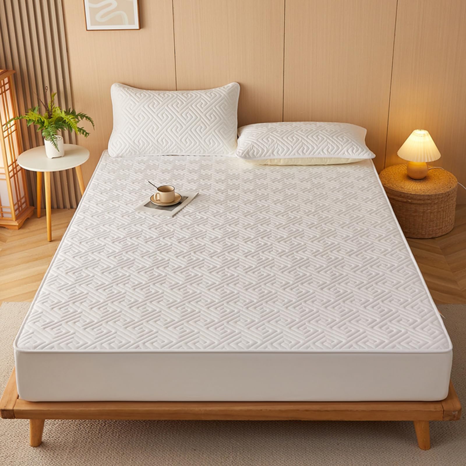 Lenzuolo con angoli extra profondi e impermeabile, 200 x 220 cm + federa da 30 cm, coprimaterasso in spugna per la massima protezione e comfort del letto