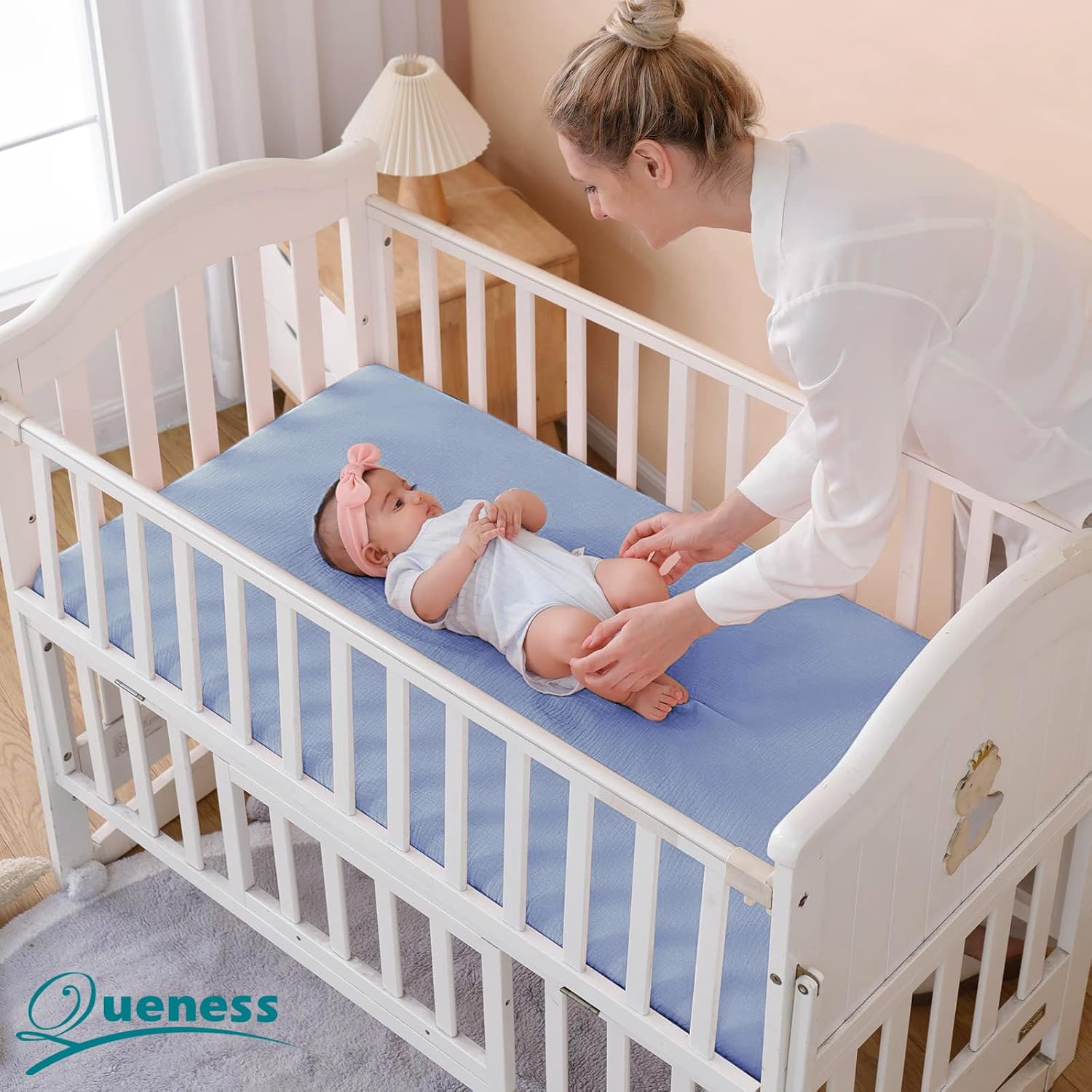 Muslin Crib Sheets for Baby Boys Girls, Neutral Fitted Crib Mattress Sheet | for Standard Crib and Toddler Mattress, Soft and Breathable, 28” x 52” (Sky Blue)