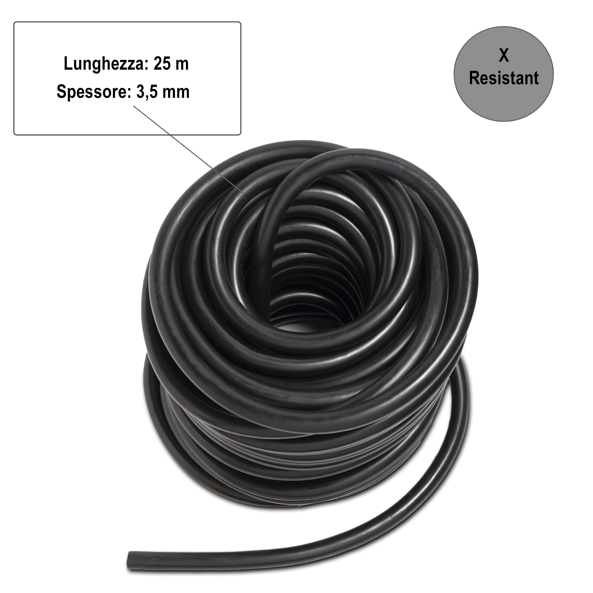 Gima 47064 Bobina Tubo Látex, 25 m x 3.5 mm, X-Resistente, Negro