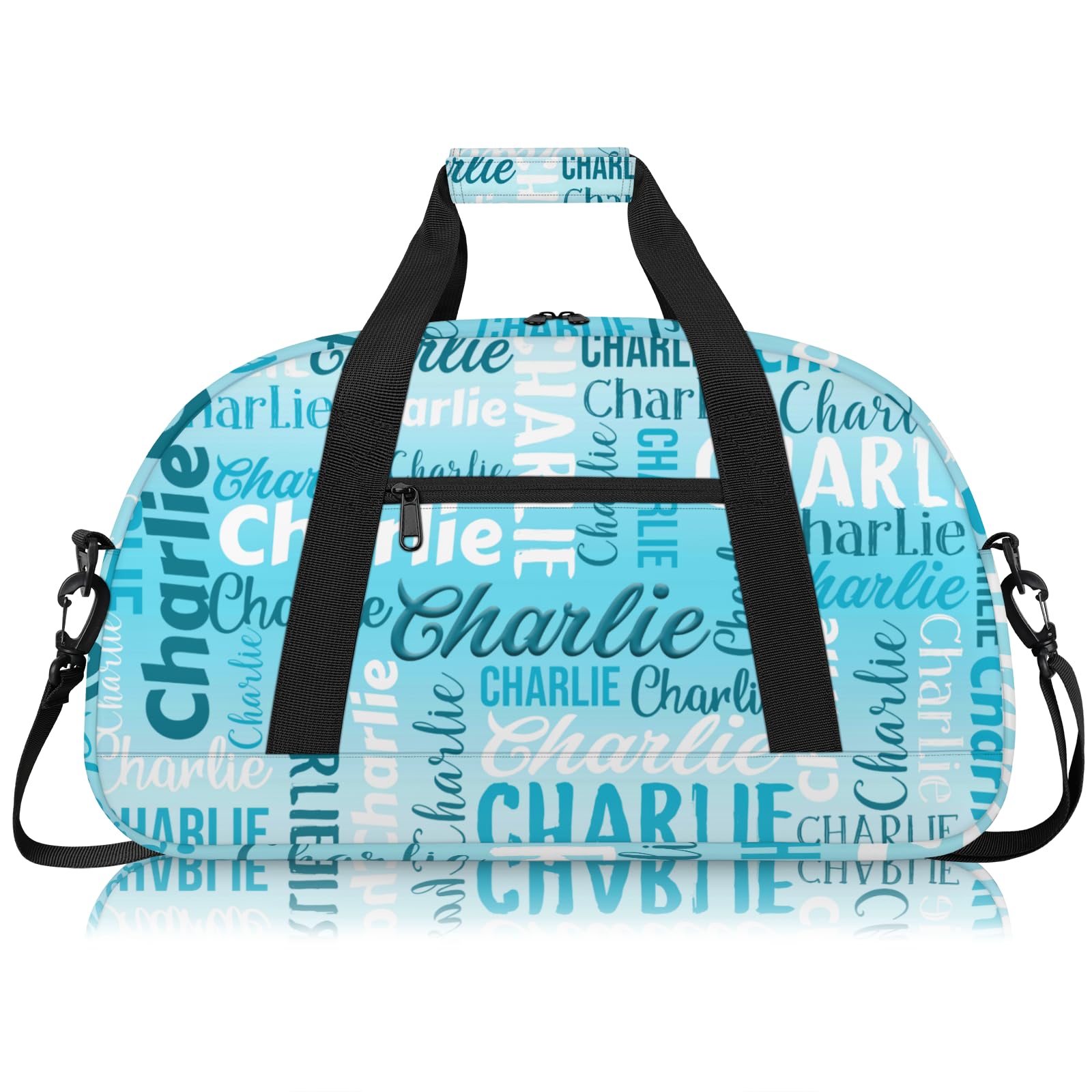 Personalized Sport-Gym-Swimming-Bag for Kids Custom Duffel Travel Bag for Boy Girl Dance Gymnastics Bag Overnight Weekend Bag White Blue Text Name â image 1