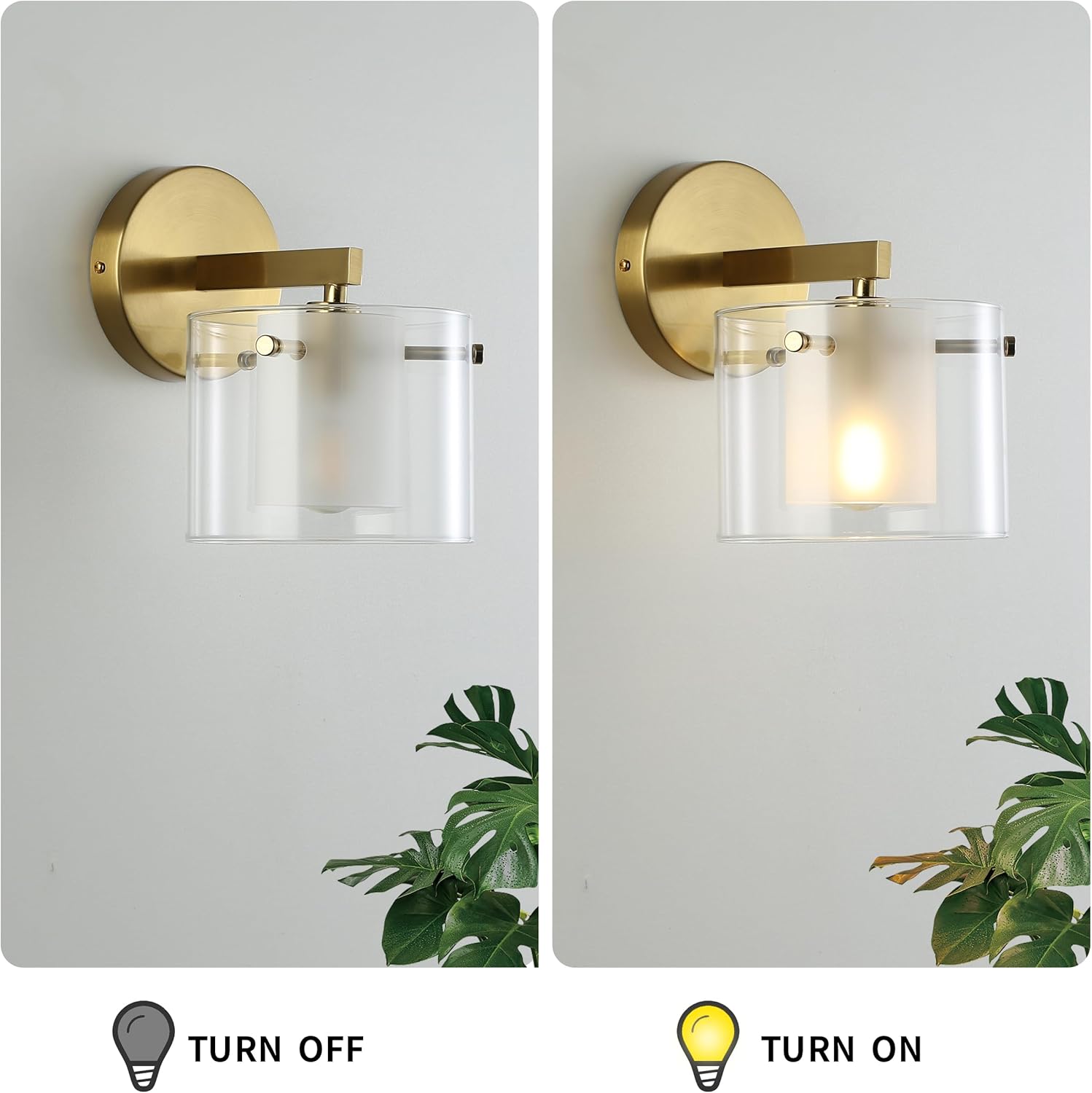 Bathroom Wall Sconces, with Double Clear Glass Shades, Gold Wall Lights for Bedroom, Hardwired Modern Vanity Lights for Living Rooms, and hallways. E12 Socket (Gold, 2 Pieces)