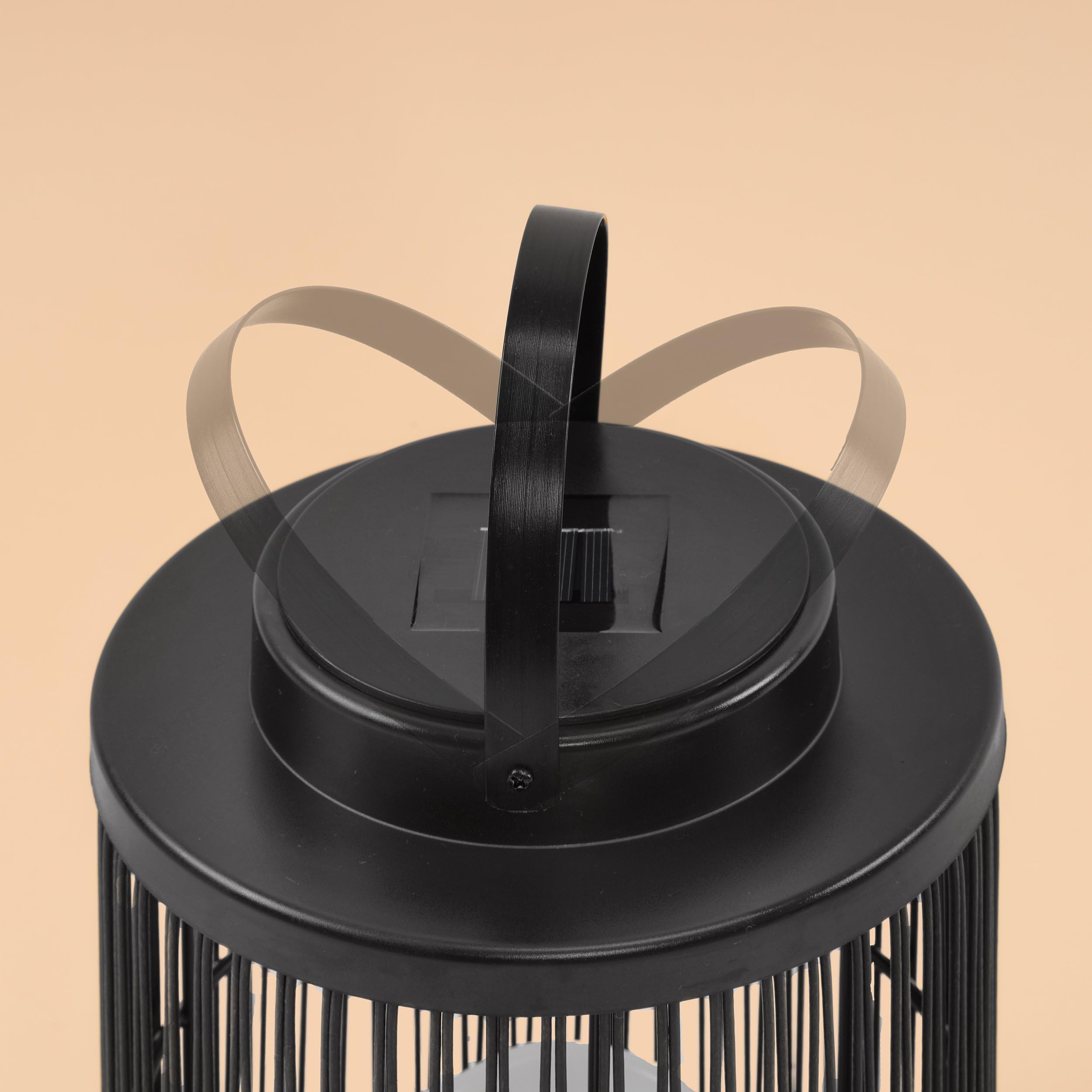 Esotec Solar Metall Außenlaternen Dekoleuchten Sara, 2er Set, LED Tischleuchte, Akku, Led Kerzen Flackerlicht, Solarleuchte, Standleuchte, draußen, outdoor, schwarz, 102162