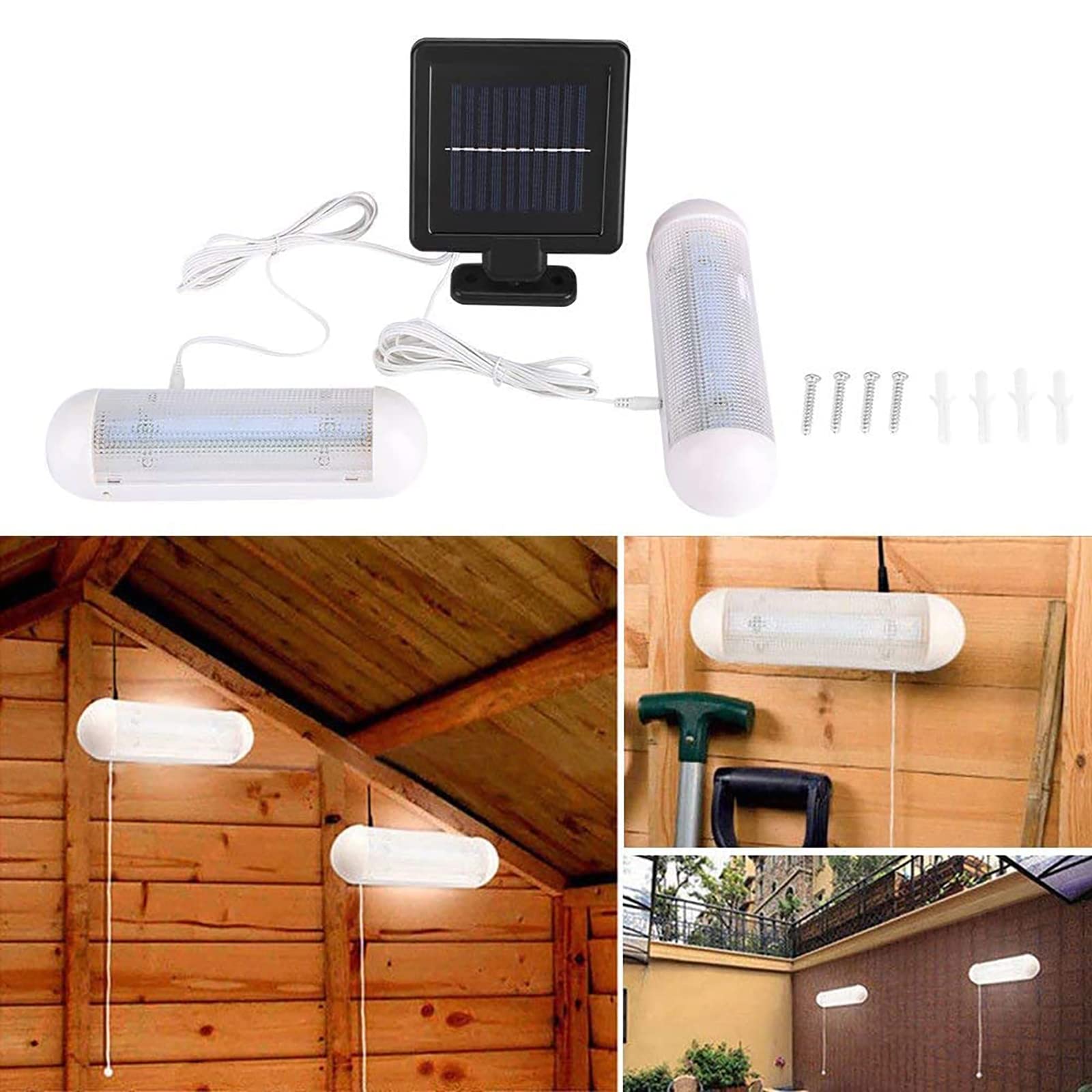 NKFOOPDU Lampes Solaires LED Intérieur 2-en-1 – Avec Cordon Tire & Panneau Solaire – Idéales Garage, Cabane, Couloir