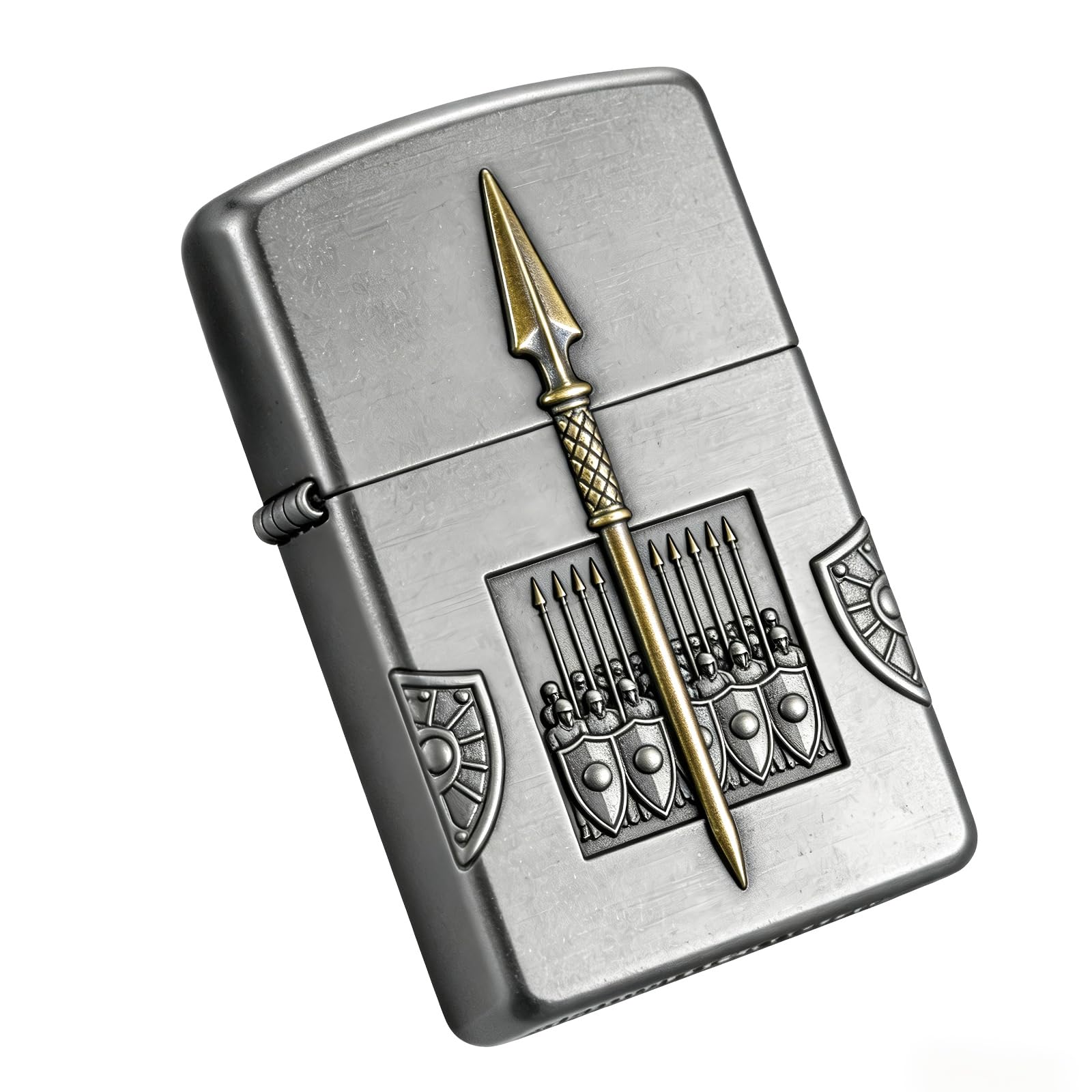 Vintage Army Carved Open Flame Kerosene Lighter Windproof Reusable Flip Top Wheel Grinding Lighter for Daily Use (A)
