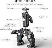 Vista 2 de NEEWER Super Clamp con Brazo Mágico de Cabeza Esférica Doble de 3", Zapata Fría, Roscas de 1/4", Adaptador de Montaje para Cámara de Teléfono/Acción
