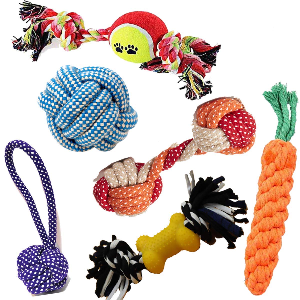 BLACK DOG Dog Rope Toys Puppy Small and Medium Dogs Dogs Interactive Durable Washable Cotton Dog Chew Rope Toys Teeth Cleaning Pack of 6 Rope Toys, 6 Pcs (Color May Vary) (B081TB8W6X) Amazon Price History, Amazon Price Tracker