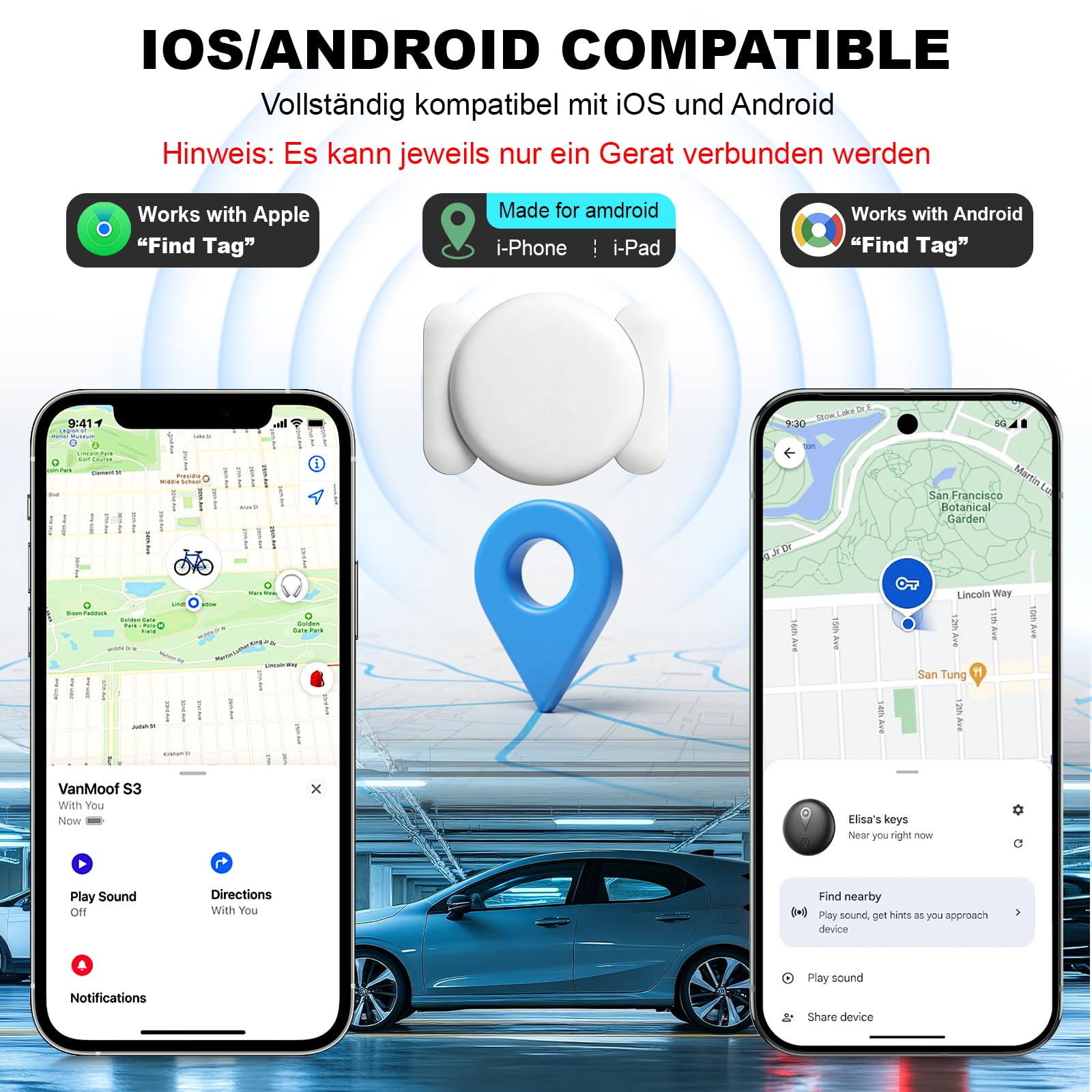 2 Mini GPS Tracker Magnetisch – Fahrzeugortung ohne monatliche Gebühr, Echtzeit-GPS-Tracker mit Smartphone-App für Android & iOS, GPS auto Tracker, für Autos, Fahrräder, Gepäck, Haustiere.Weiß,Schwarz