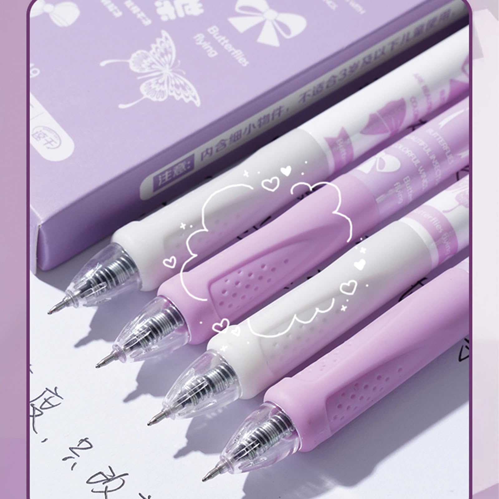 4 Pcs Cute Gel Pens Purple Retractable Pens with Rotatable ABCD Design 0 5mm Black Ink Writing Pen — view 5