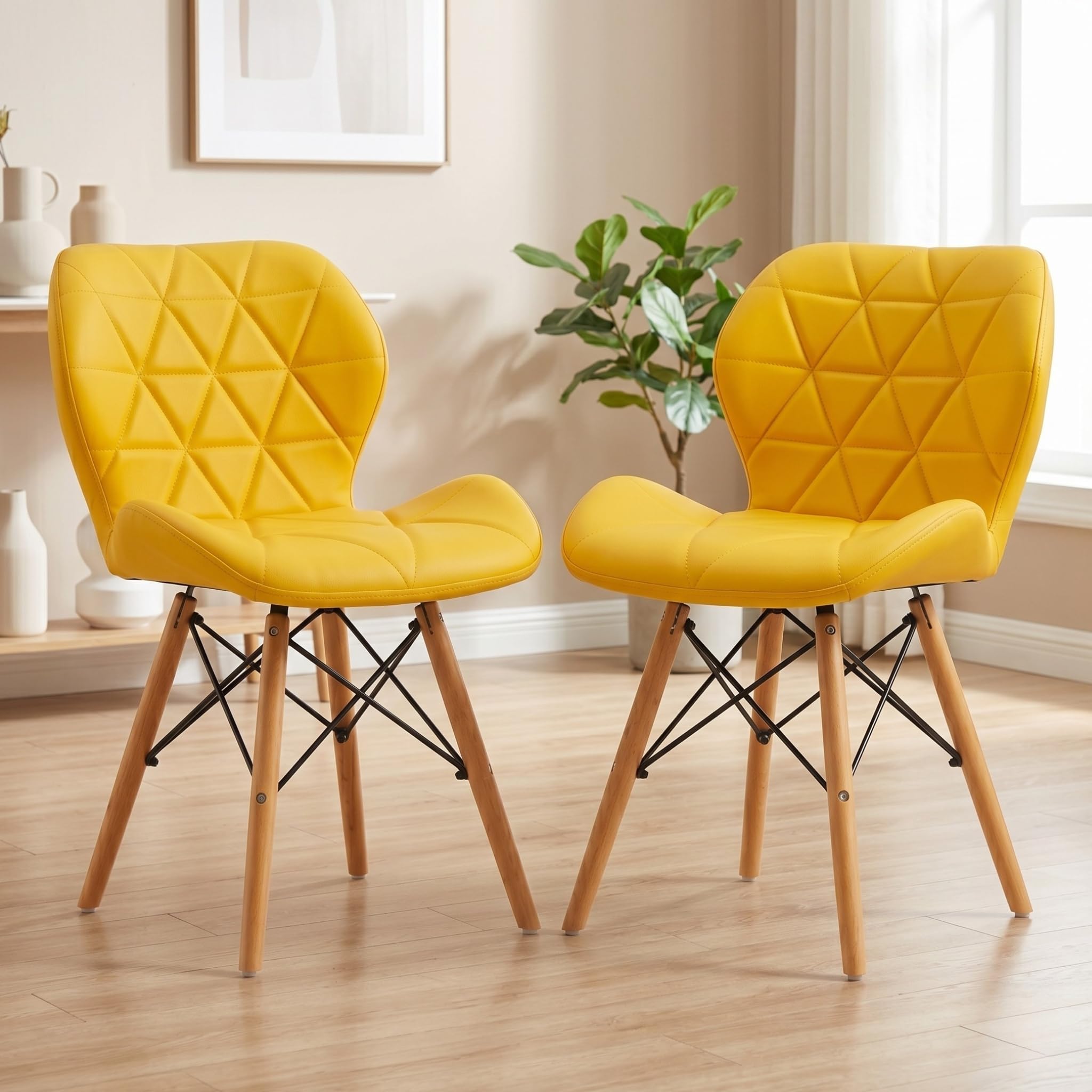 Butterfly Wingback Dining Chair | PU Leather Seat & Ergonomic Curved Back | Beechwood Legs | Modern Chair for Home, Dining Room, Cafe, Restaurant (2, Yellow)-image-24