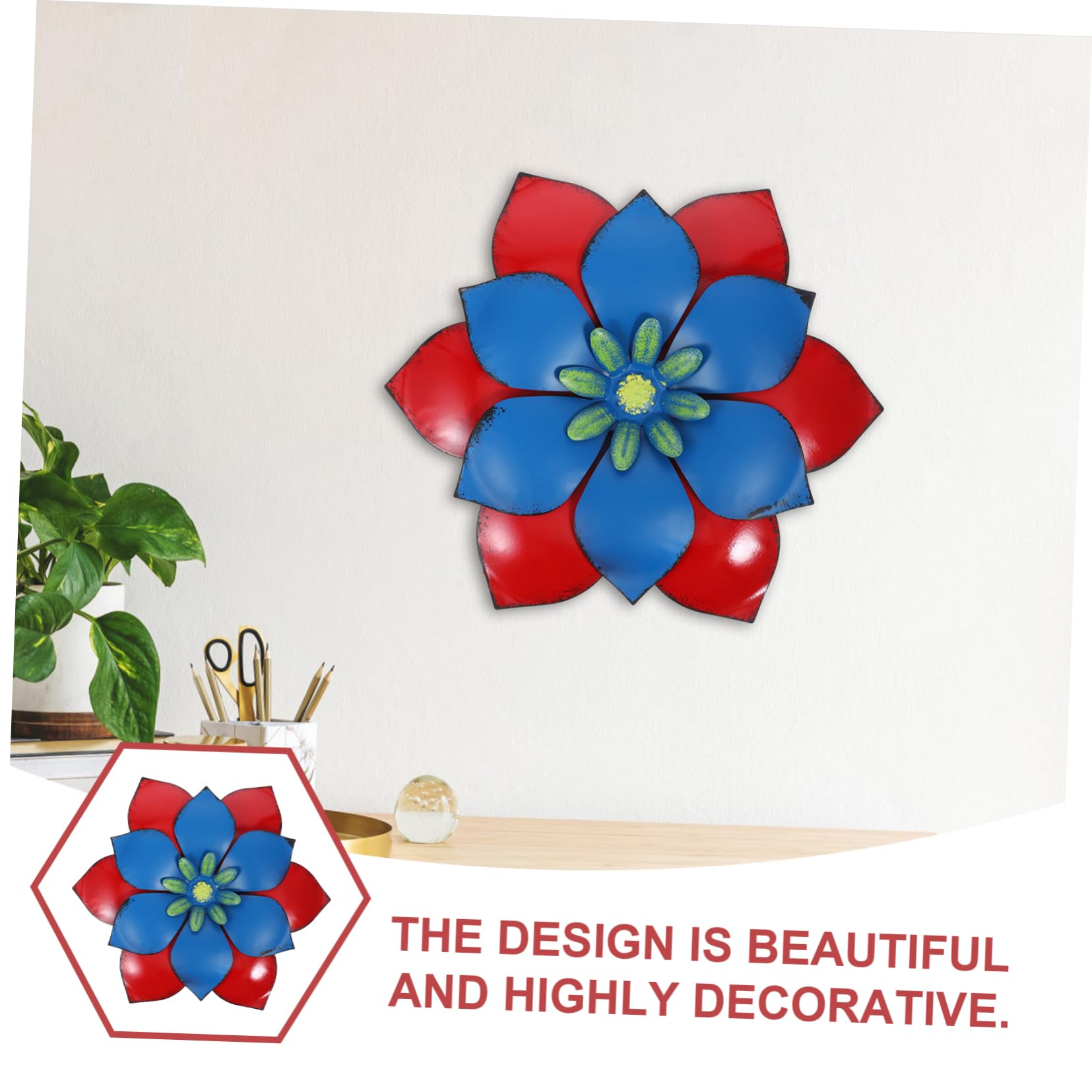 DECHOUS Decorazione Murale Floreale in Ferro Verniciato Rosso, Scultura Da Parete Sospesa Fiori Realistici Effetto Tridimensionale, Per Interni Ed Esterni Soggiorno, Camera Da Letto e Giardino