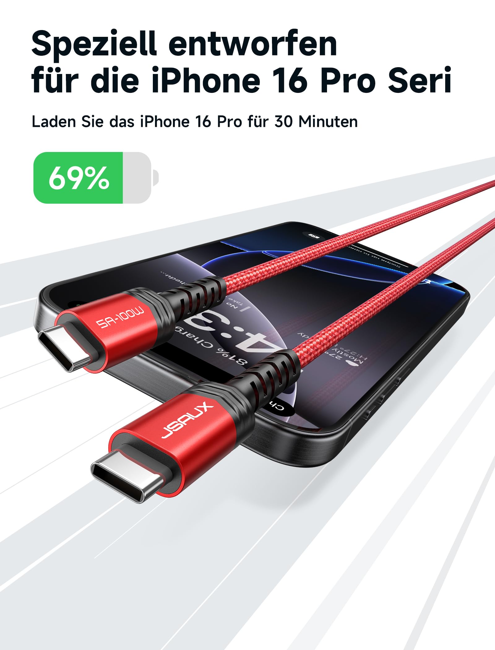 JSAUX Kabel USB C na USB C (2 sztuki 2 + 2 m) 100 W/5 A USB C, tkany kabel do ładowania, kompatybilny z Nintendo Switch 2, iPhone 17/16 Pro Max, Samsung Galaxy S25, S24, A54, MacBook iPad Pro Air