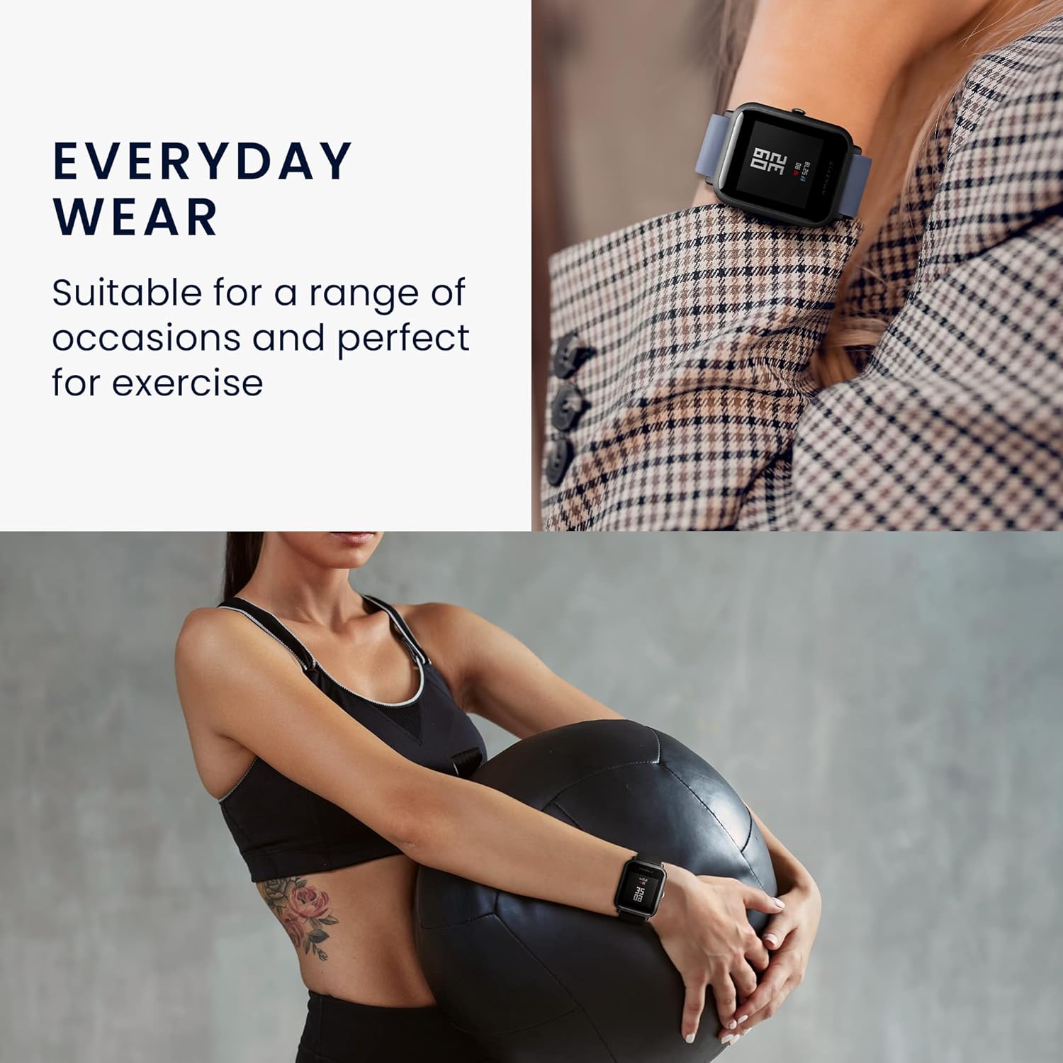 kwmobile Silicone Bands Compatible with Huami Amazfit Bip/Bip Lite/Bip U/Pop (Set of 2) - Size S 14-19.8 cm - Dark Blue/Dusty Pink - Image 5